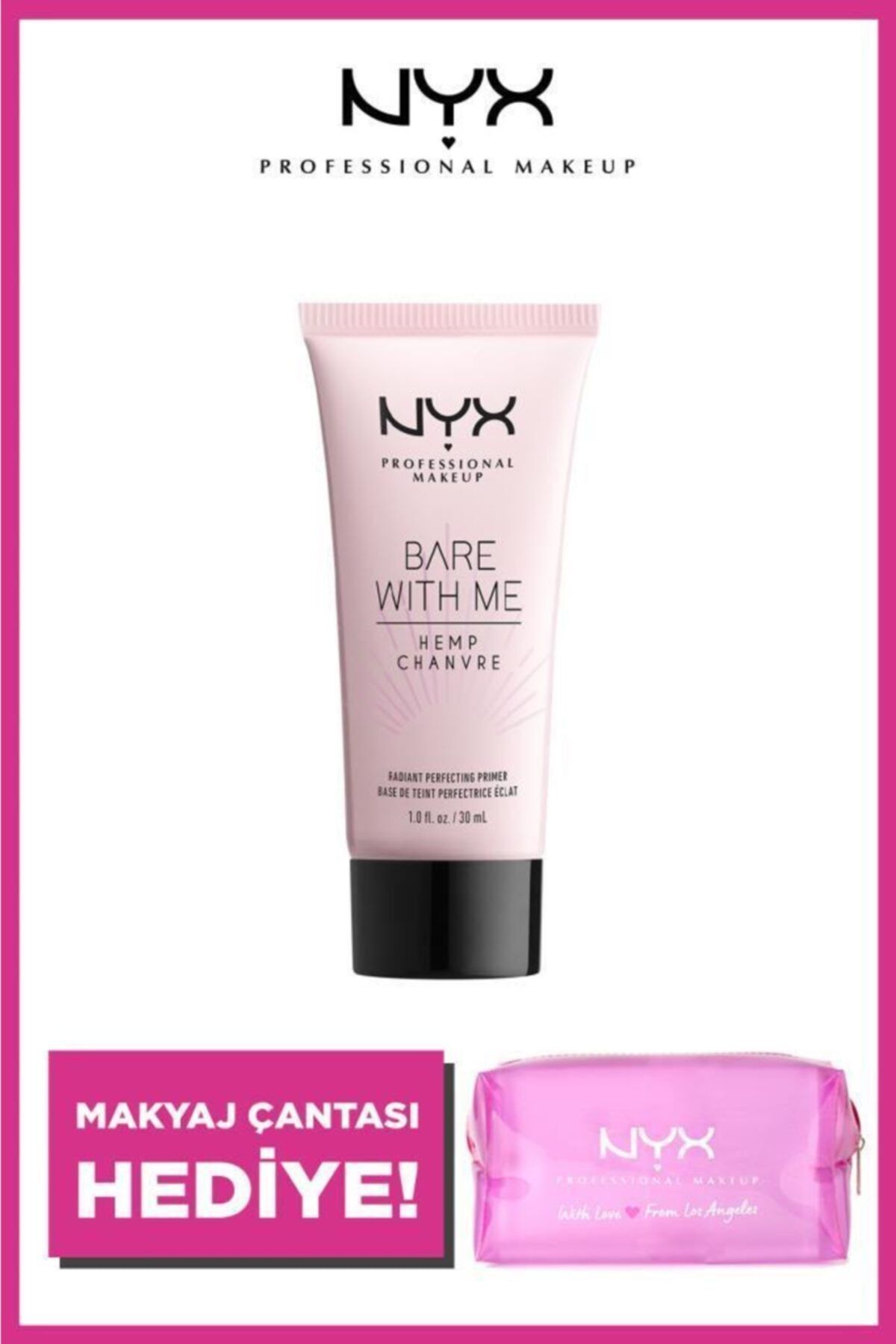 NYX Professional Makeup Bare With Me Sativa Radiant Perfecting Primer Makyaj Bazı + Makyaj Çantası