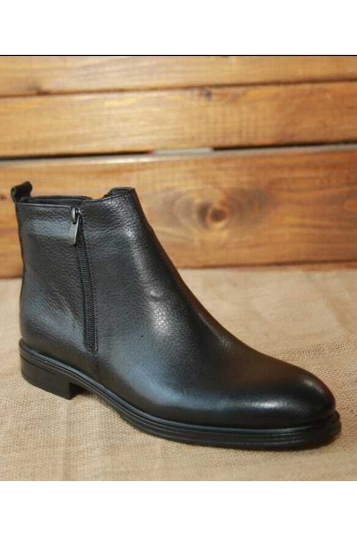 Zook Collection Hakiki Deri Siyah Erkek Klasik Bot ( Çift Fermuarlı )