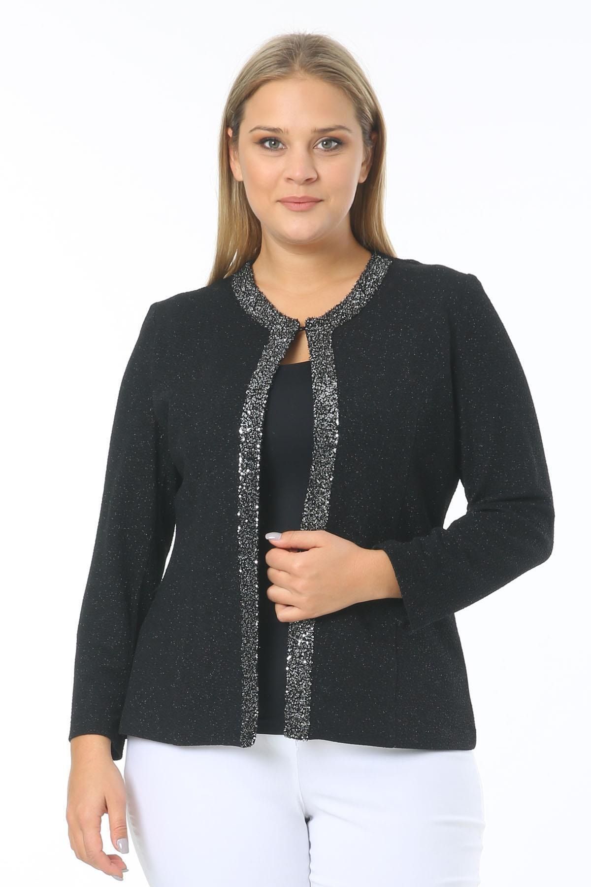 Ladies First Büyük Beden 3635 Siyah Ceket+atlet Ikili Takım