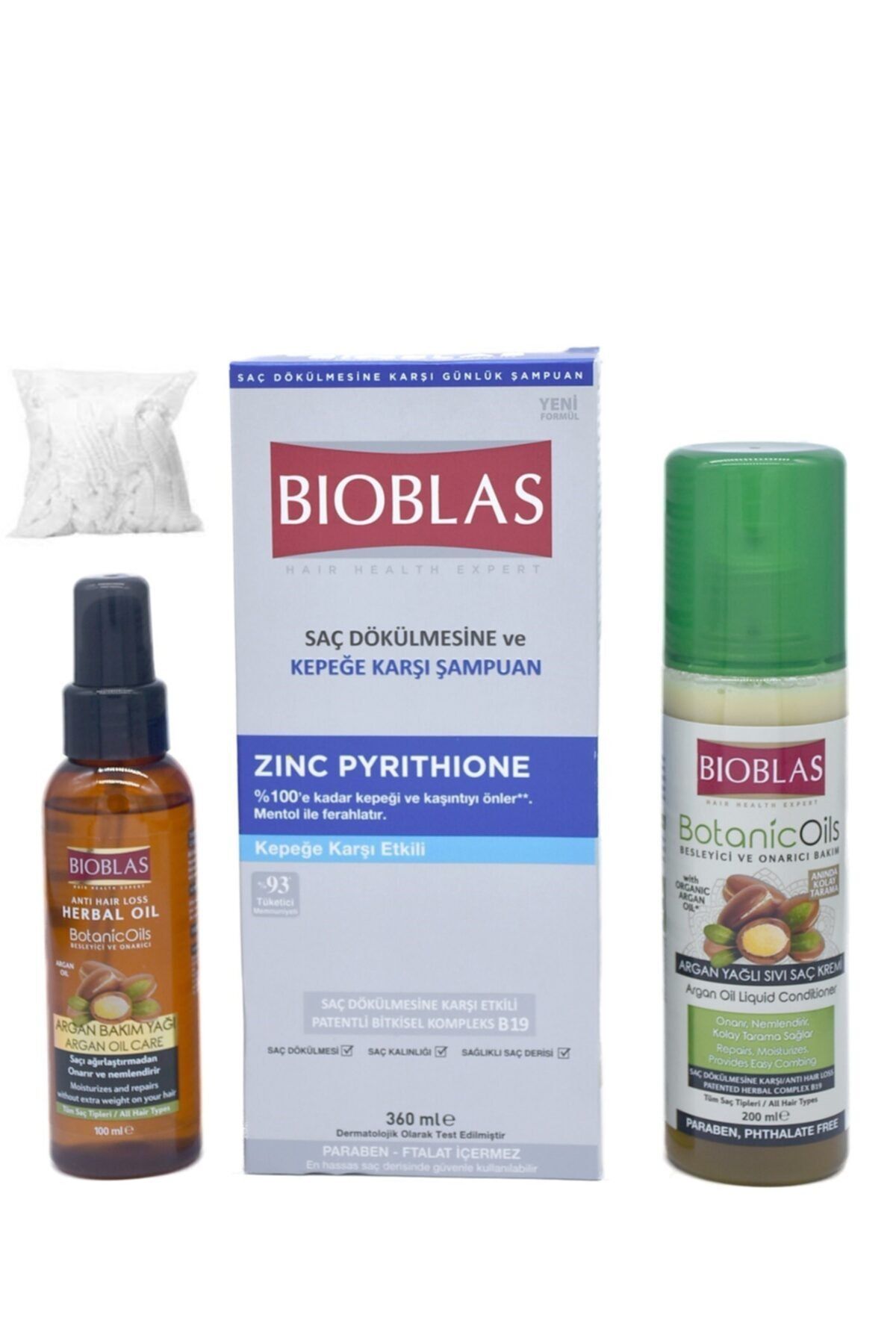 Bioblas 100 Ml Argan Bakım Yağı + 360 Ml Kepeğe Karşı Etkili Şampuan + 200 Ml Sıvı Saç Kremi+bone
