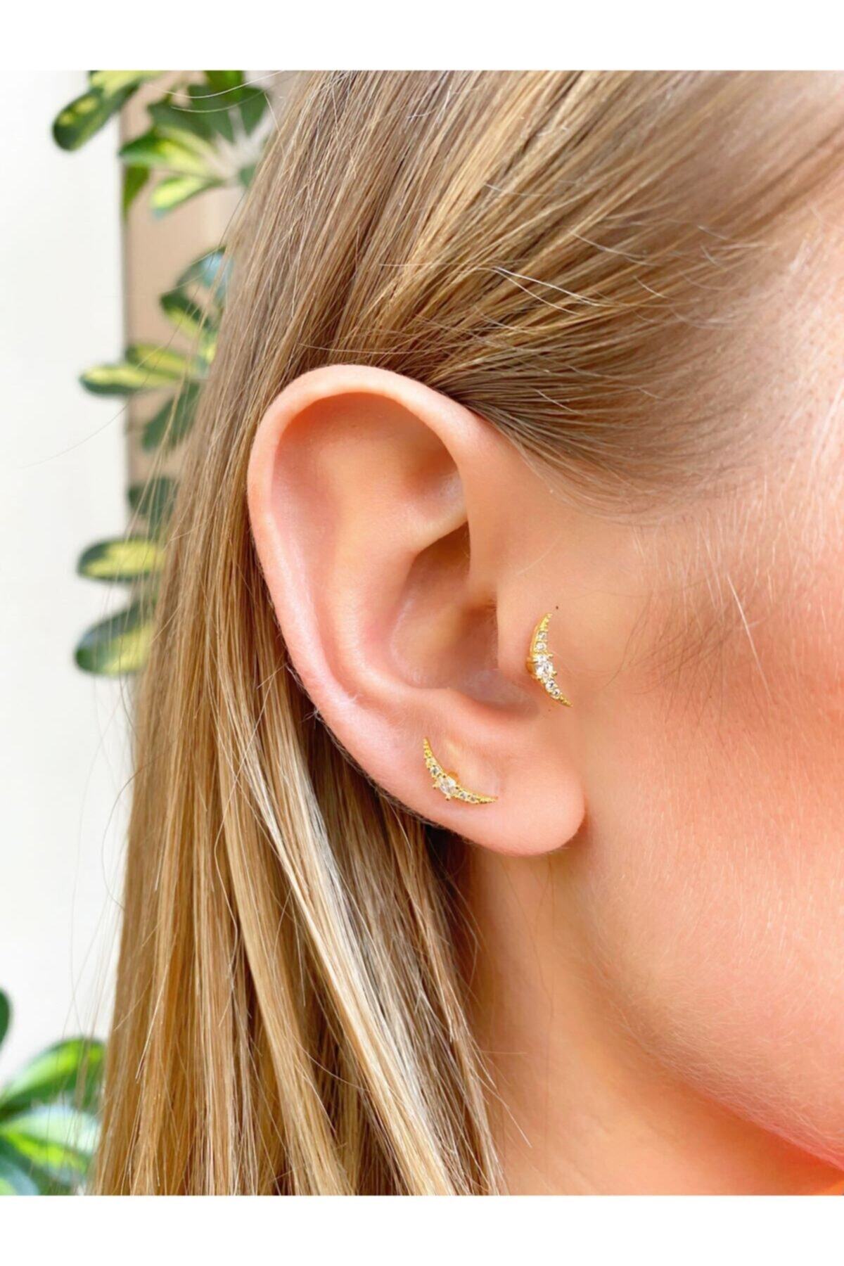 TAKIKRALI Yarım Ay Gold Çelik Tragus/helix/kıkırdak Piercing