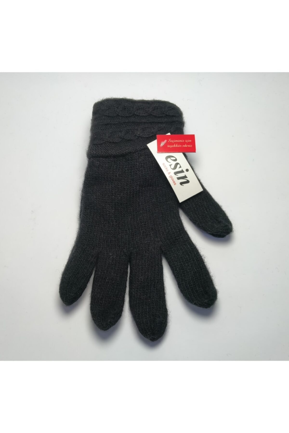 ESİN Kadın Lambswool (kuzu Yünü) Bileği Saç Örgü Aksesuarlı Eldiven Siyah