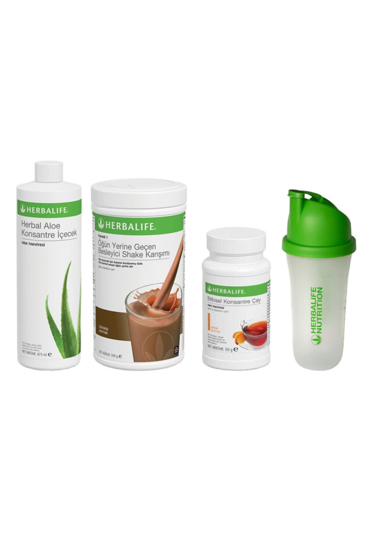 Herbalife Başlangıç Seti-7  1 Çikolatalı Shake + Şeftali 50gr Çay + Aloe Konsantre Içecek + Shaker