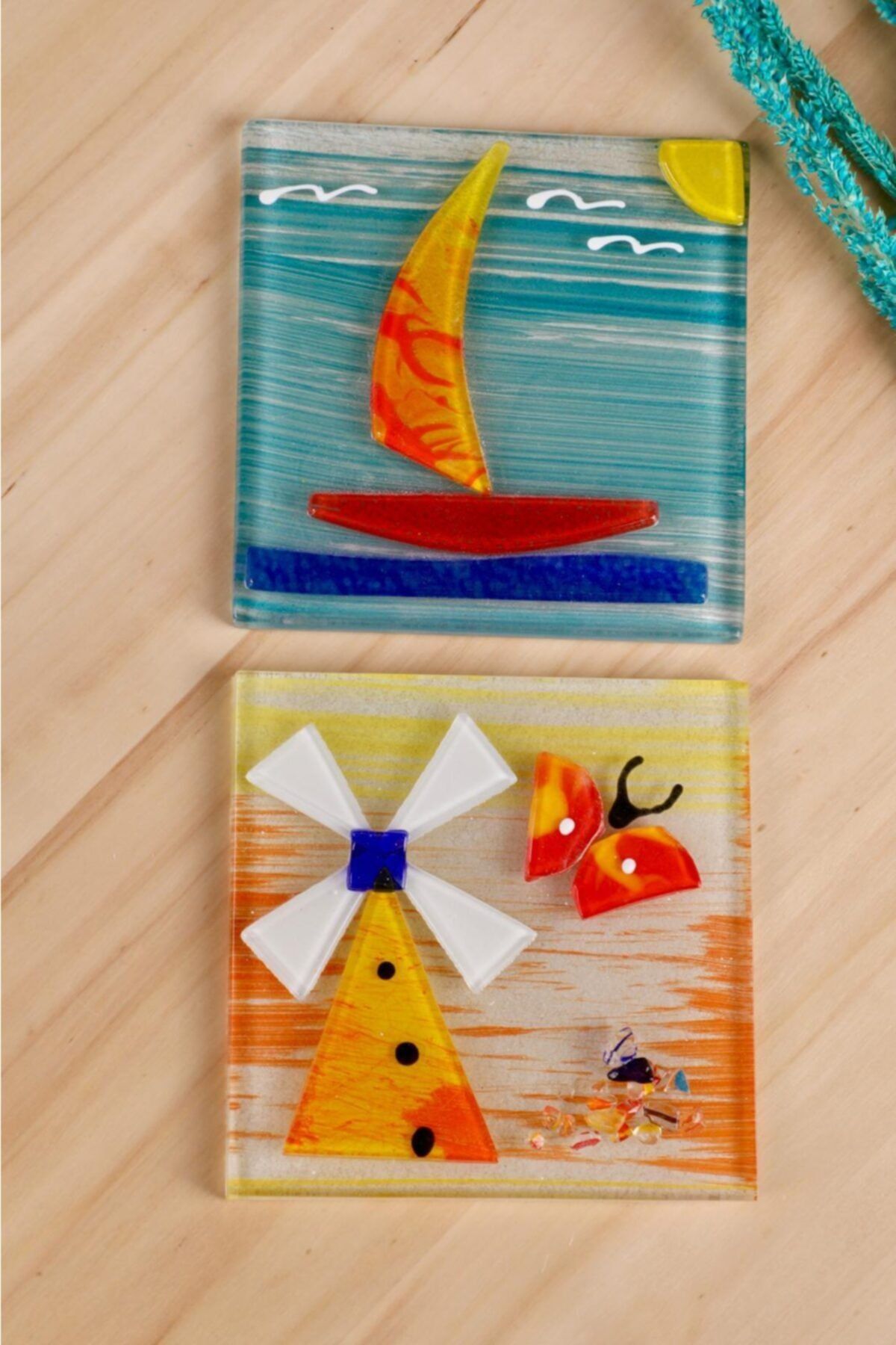 mozaikturk Cam Banyo Gider Süsü 2'li (10 CM X 10 CM) Yelken -fener