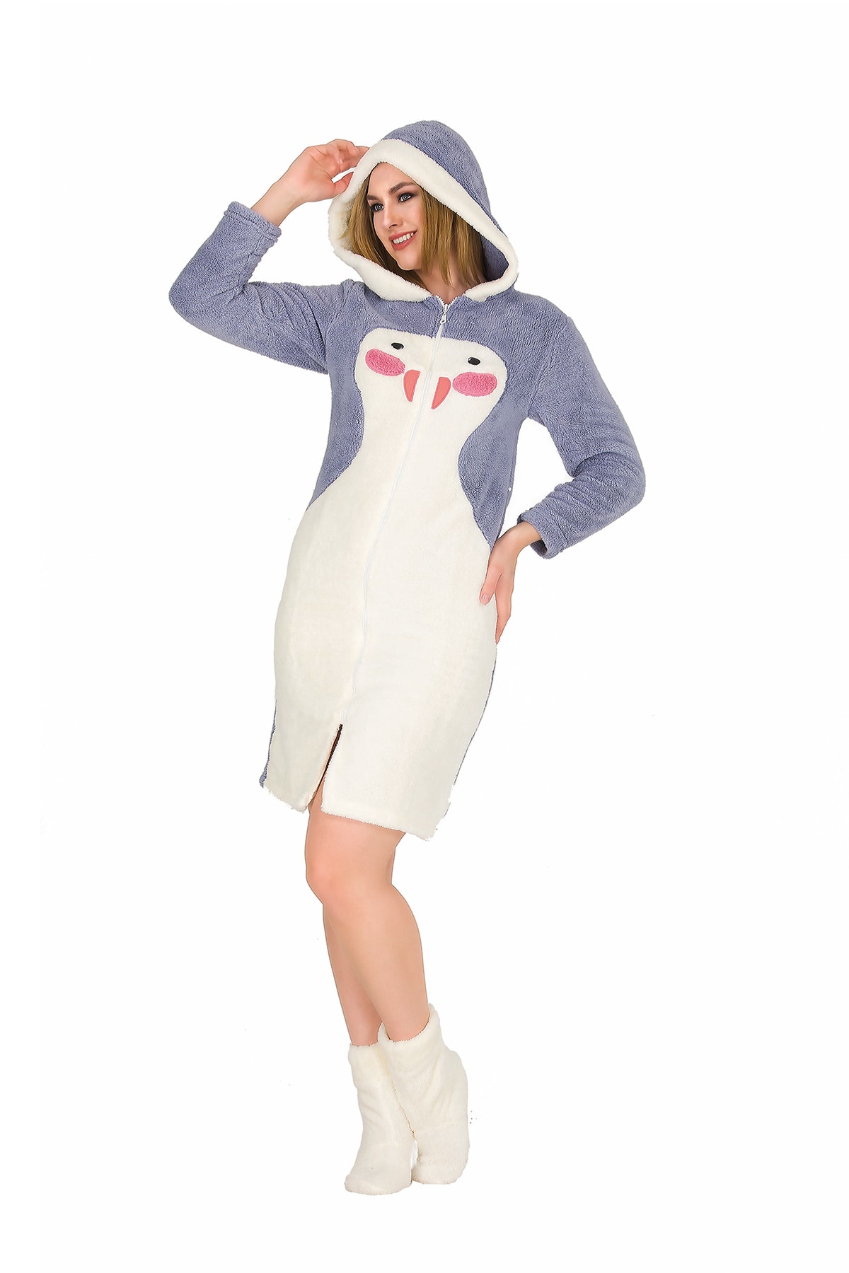 Penyelux Kadın Beyaz  Patikli Welsoft  Sabahlık Takımı