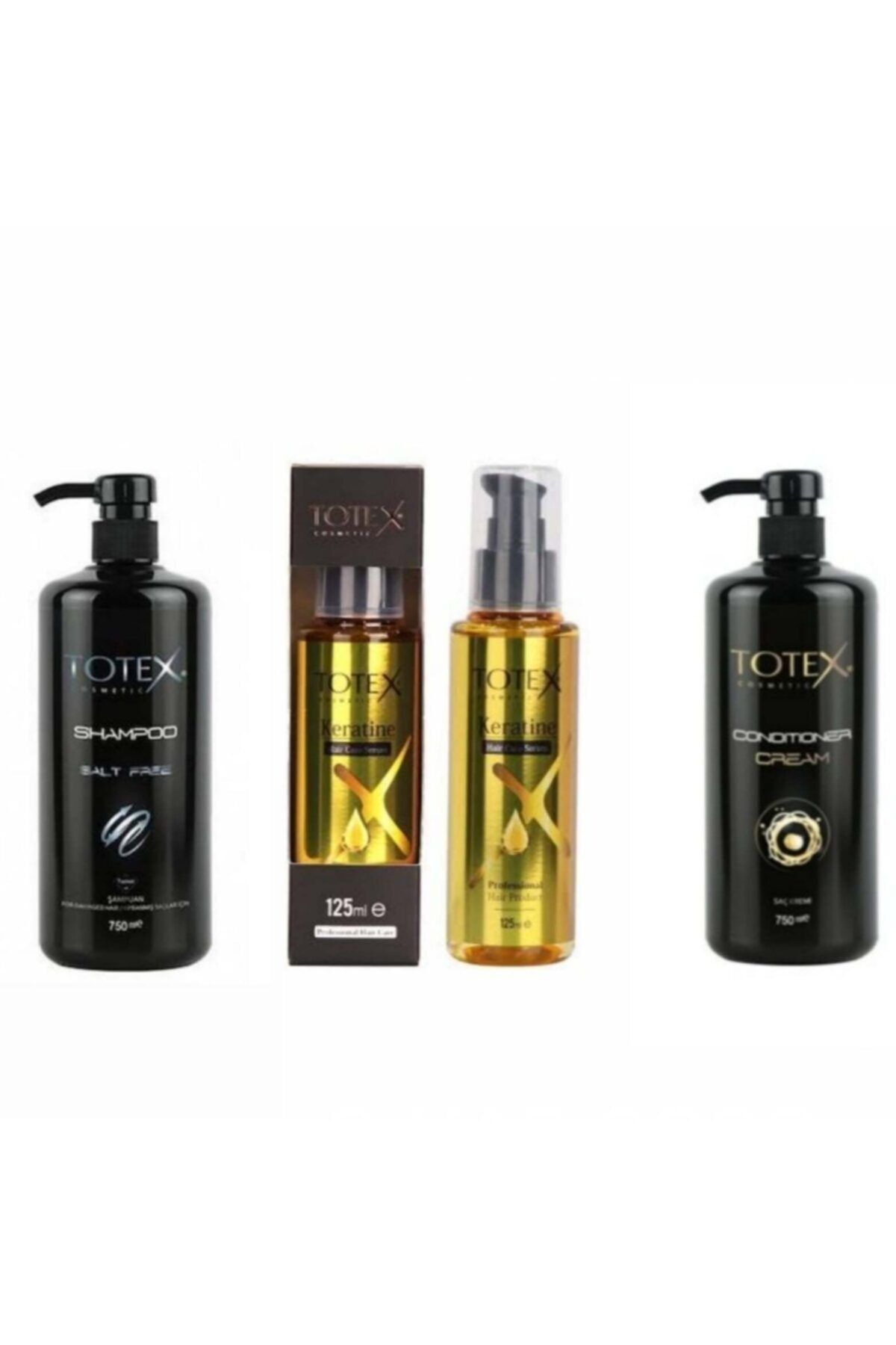 TOTEX Tuzsuz Şampuan 750 Ml + Saç Kremi 750 Ml + Keratin Saç Serumu Set