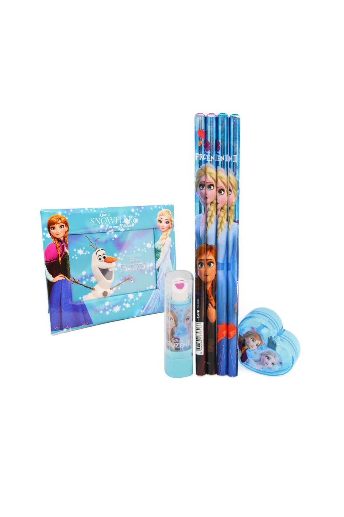 CEM KIRTASİYE Frozen Kurşun Kalem + Ruj Silgi + Kalpli Kalemtraş + Resim Çerçevesi Seti