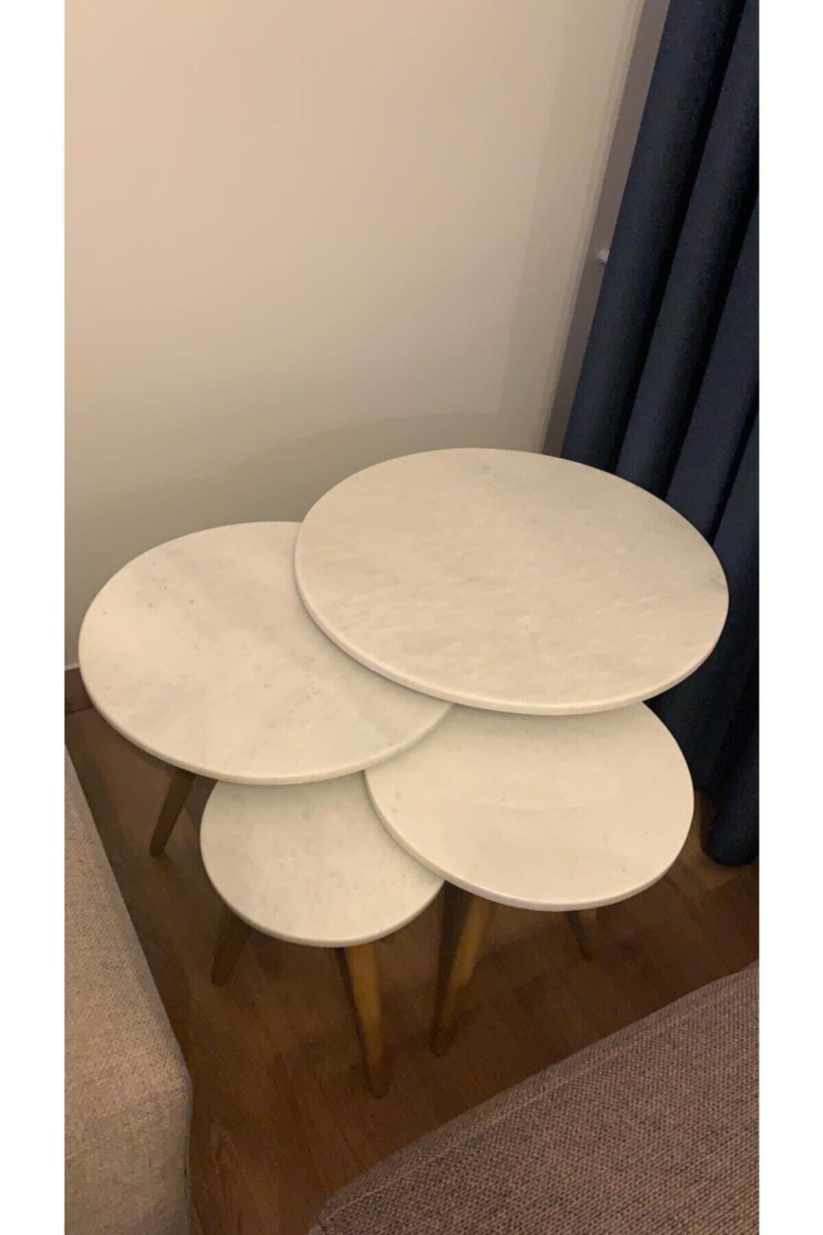 Arat Marble Doğal Mermer Zigon Sehpa(4'lü Set)
