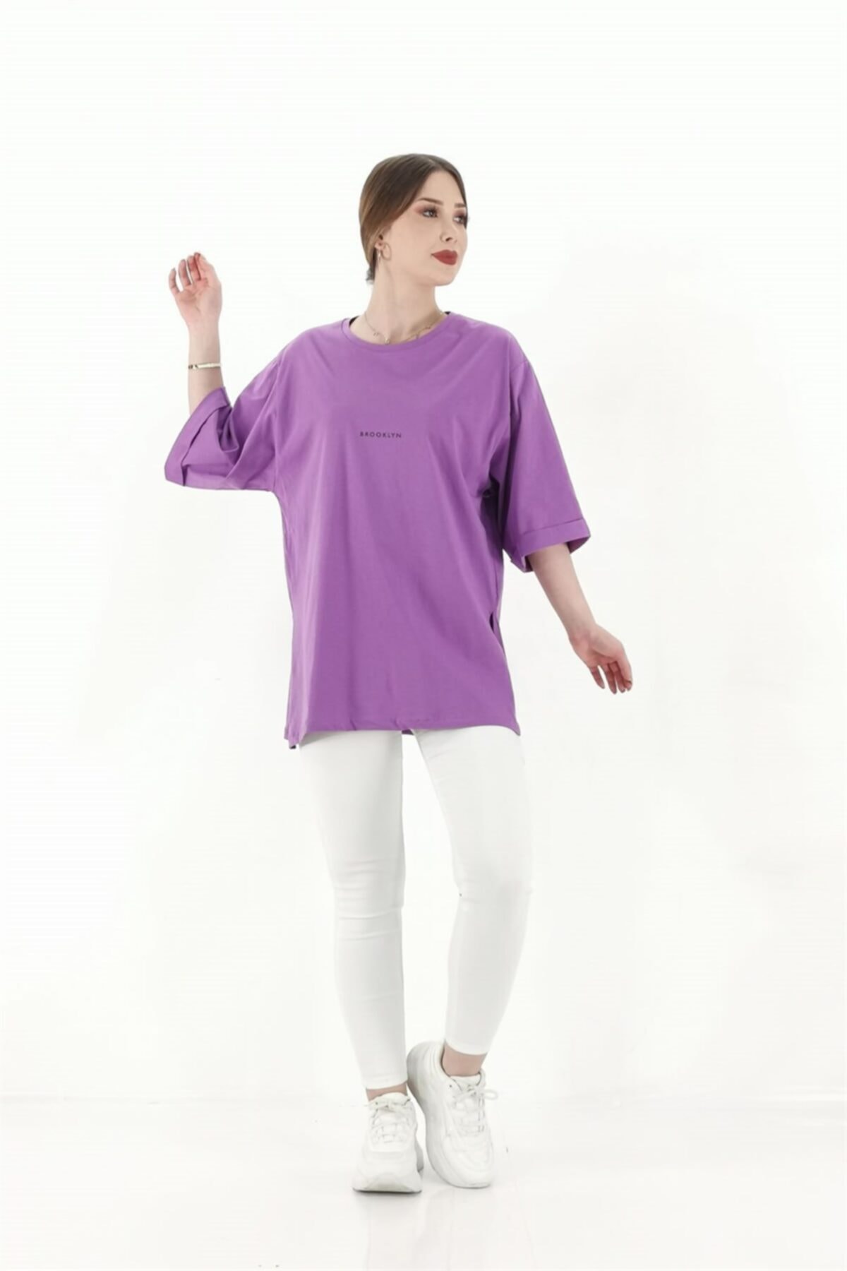 butikburuc kadin lila on yazili fakir kol tshirt fiyati yorumlari trendyol