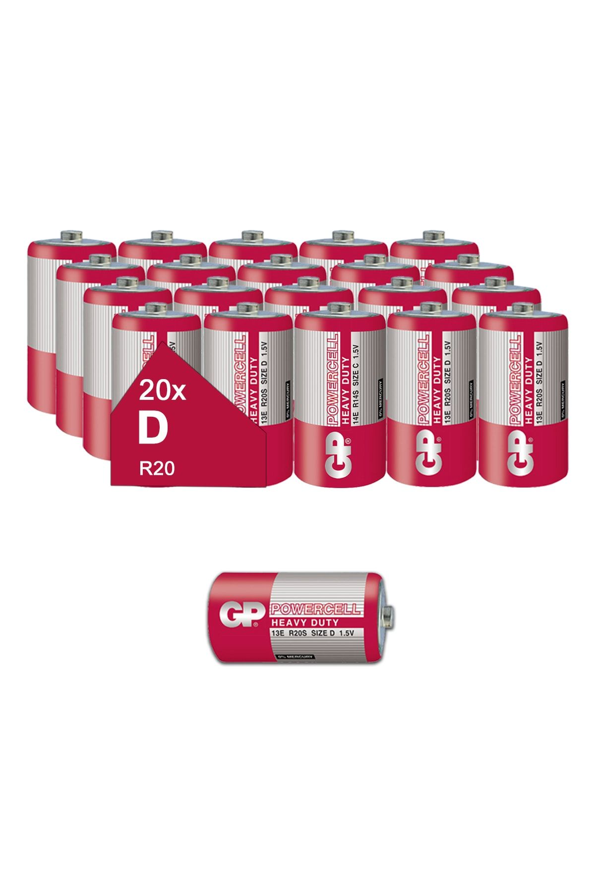 GP 13e Powercell Kalın Pil Çinko Karbon D/r20/e95, 1.5v, 20 Li Paket, Toptan Pil