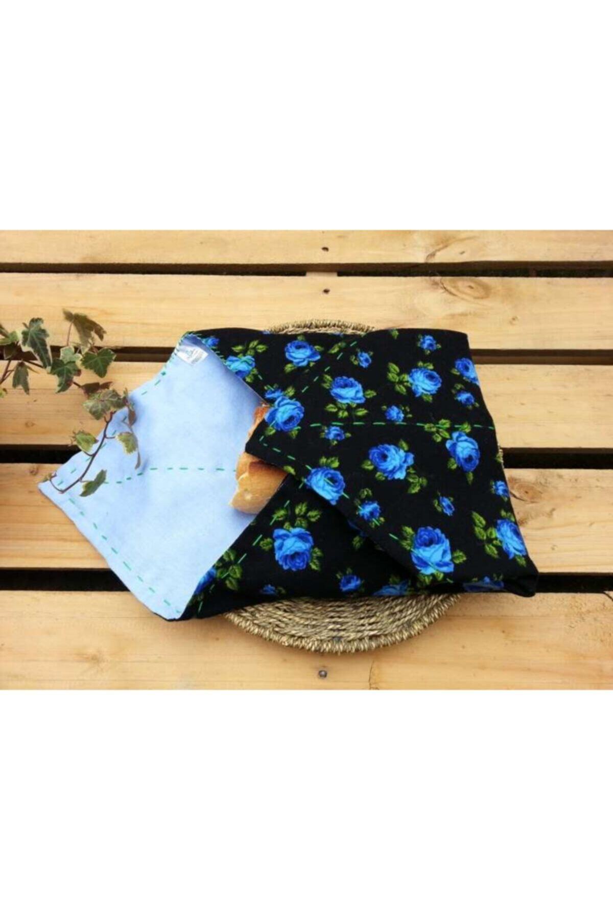 BEGÜLDAN Minik Mavi Güllü-siyah Ekmek Bohçası_ekmek Örtüsü_ekmeklik_beg_13