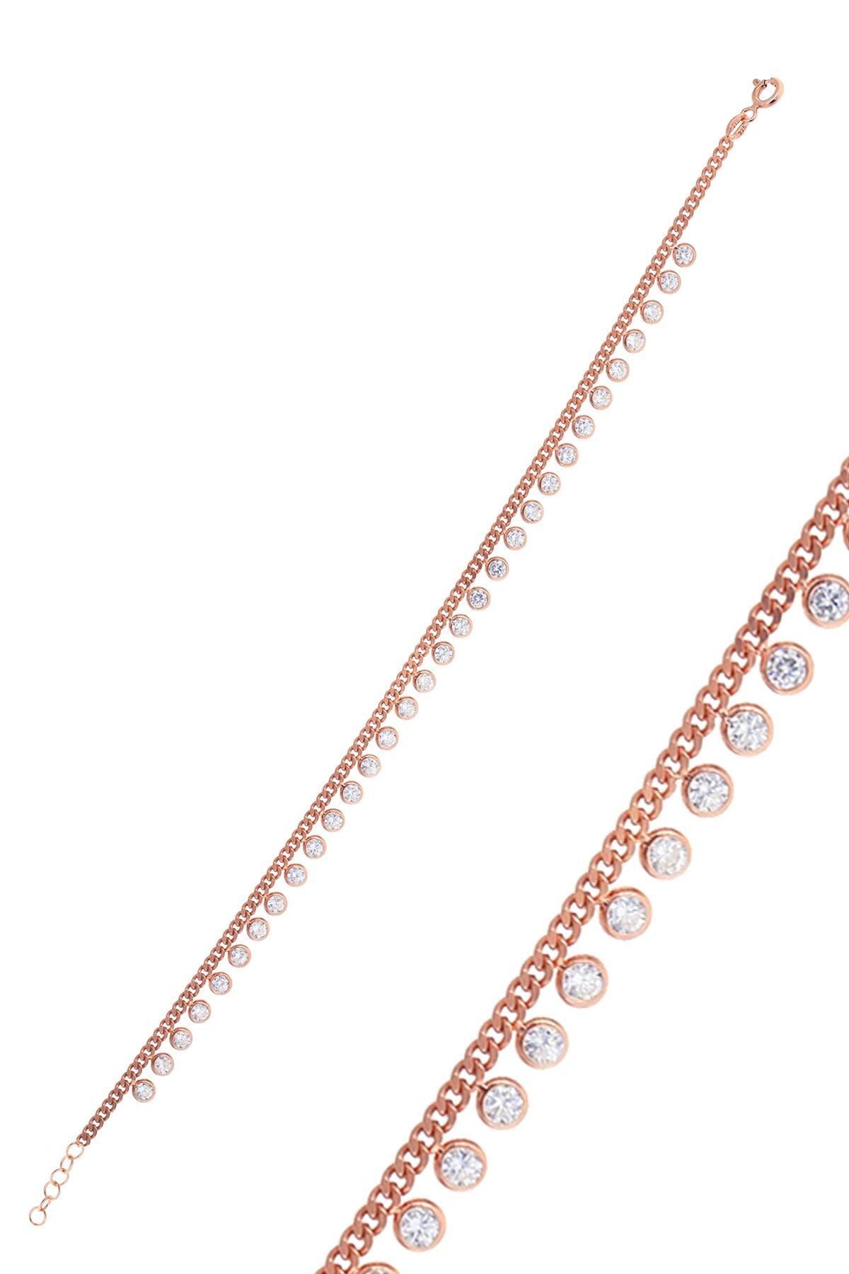 Söğütlü Silver Gümüş Rose Zirkon  Taşlı  Gurmet Zincirli Halhal