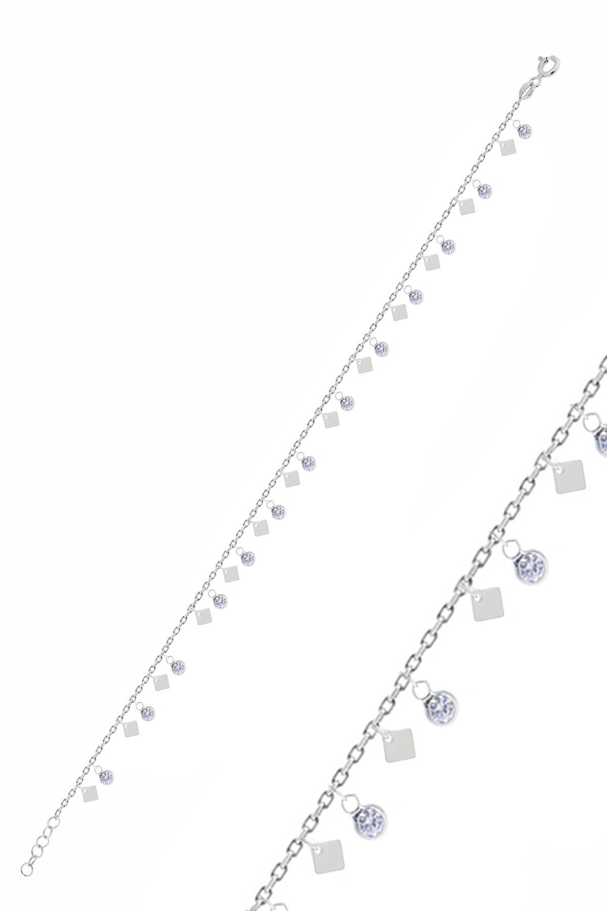 Söğütlü Silver Gümüş Rodyumlu Dilim Zirkon Taşlı Pullu Halhal