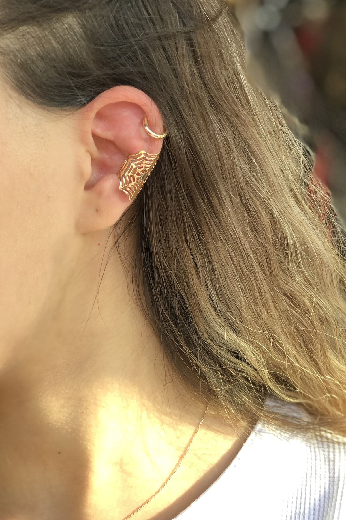 İnci Accessories Kadın Earcuff Sıkıştırma Çelik Örümcek Ağ Model Küpe Gold
