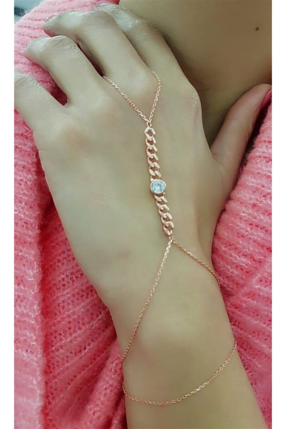 OSESHOP Kadın Rose Gold Zincirli Tek Taşlı Gümü Şahmeran