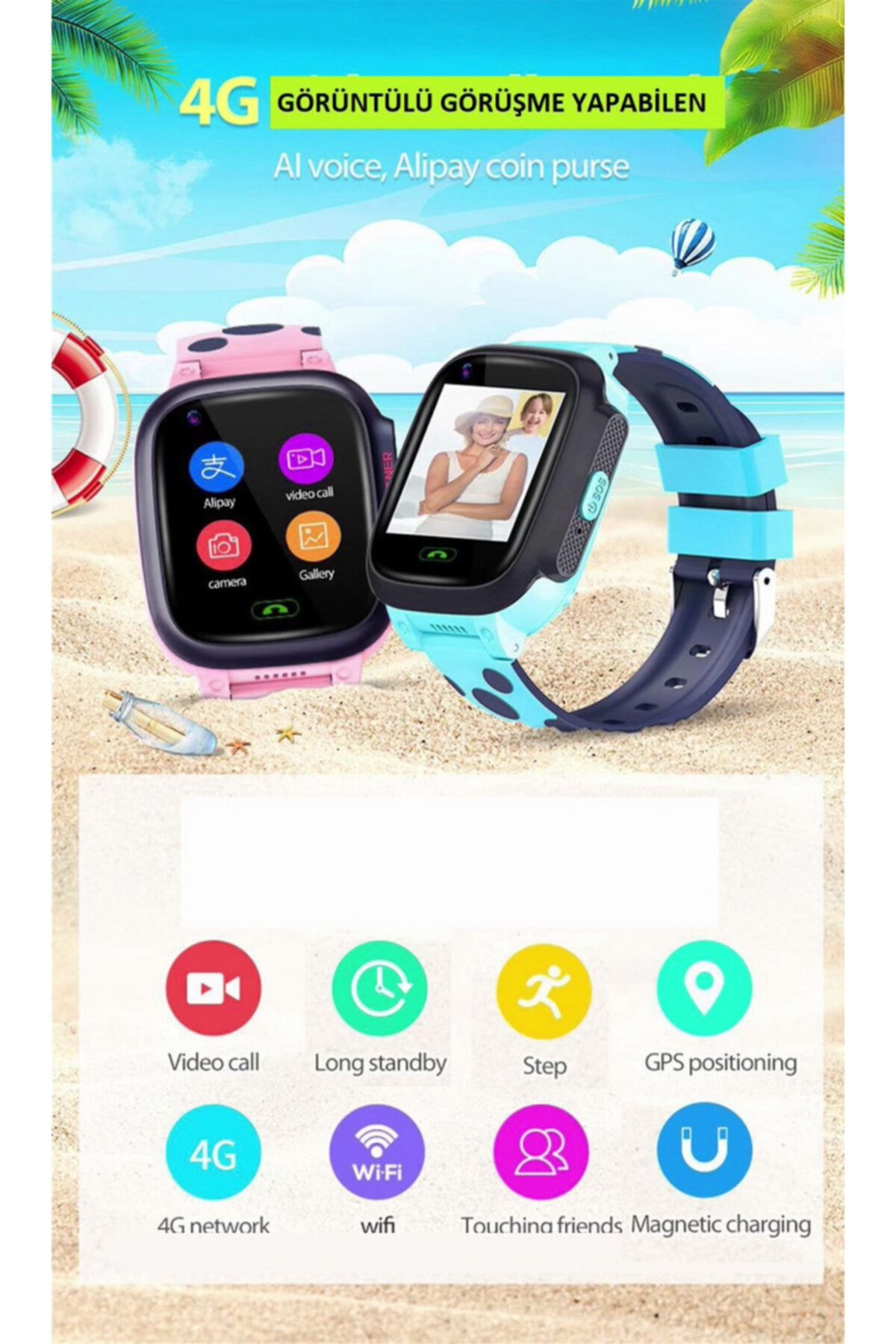 TWOX Akıllı Çocuk Saati Görüntülü Görüşmeli Wifi Gps Takip Saati Pembe