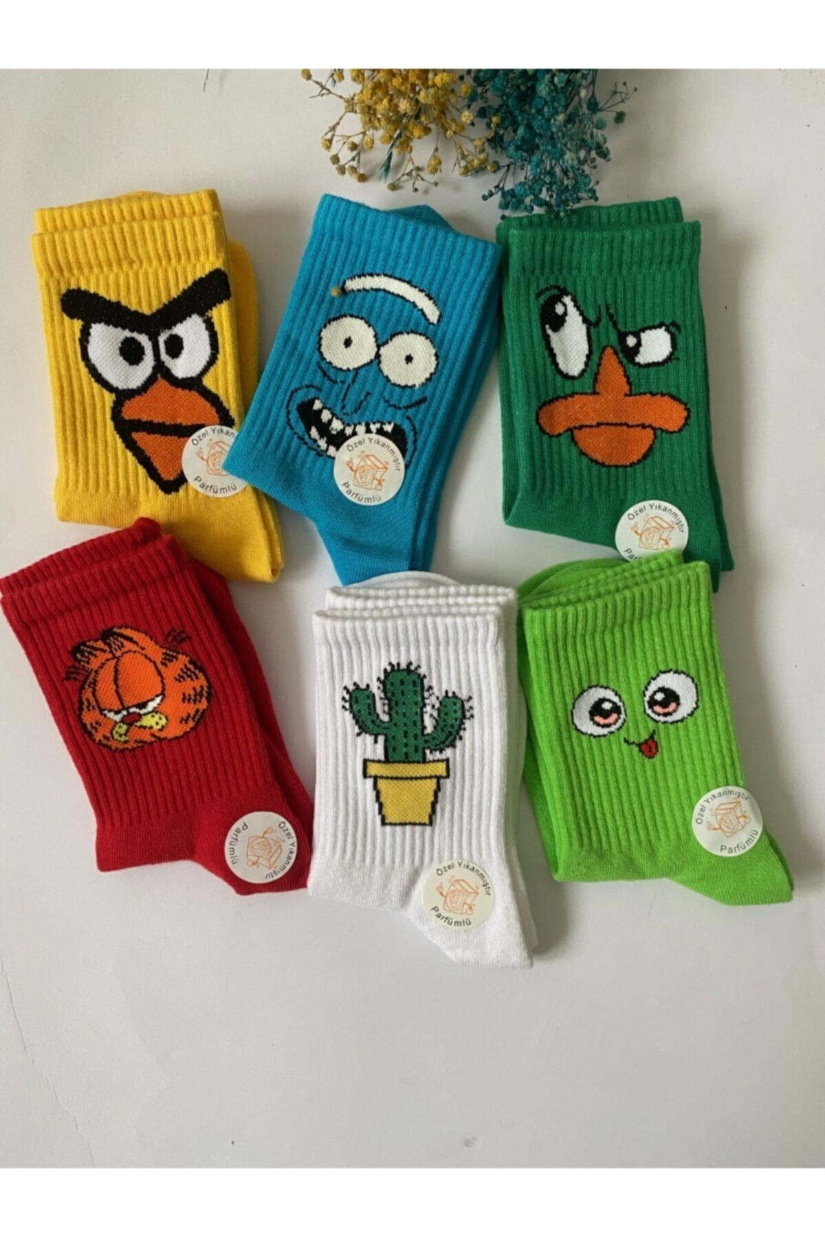 çorapdunyam Unısex 6 'li Seri Renkli Düz Neşeli Kolej Tenis Çorap Ne0909