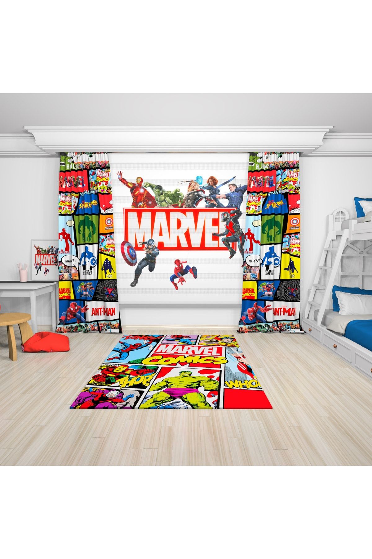 Kuşcu Tekstil Marvel Desenli Baskılı Çocuk Odası Fon Perde