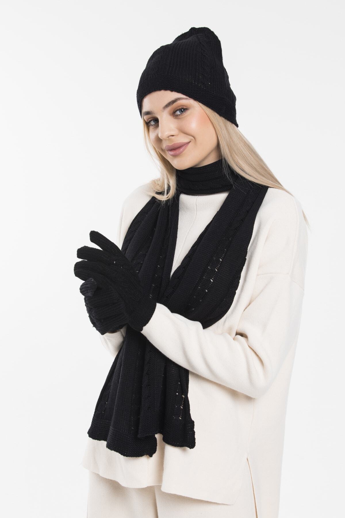 Glove workshop Kadın Siyah Opal Üçlü Set Renk