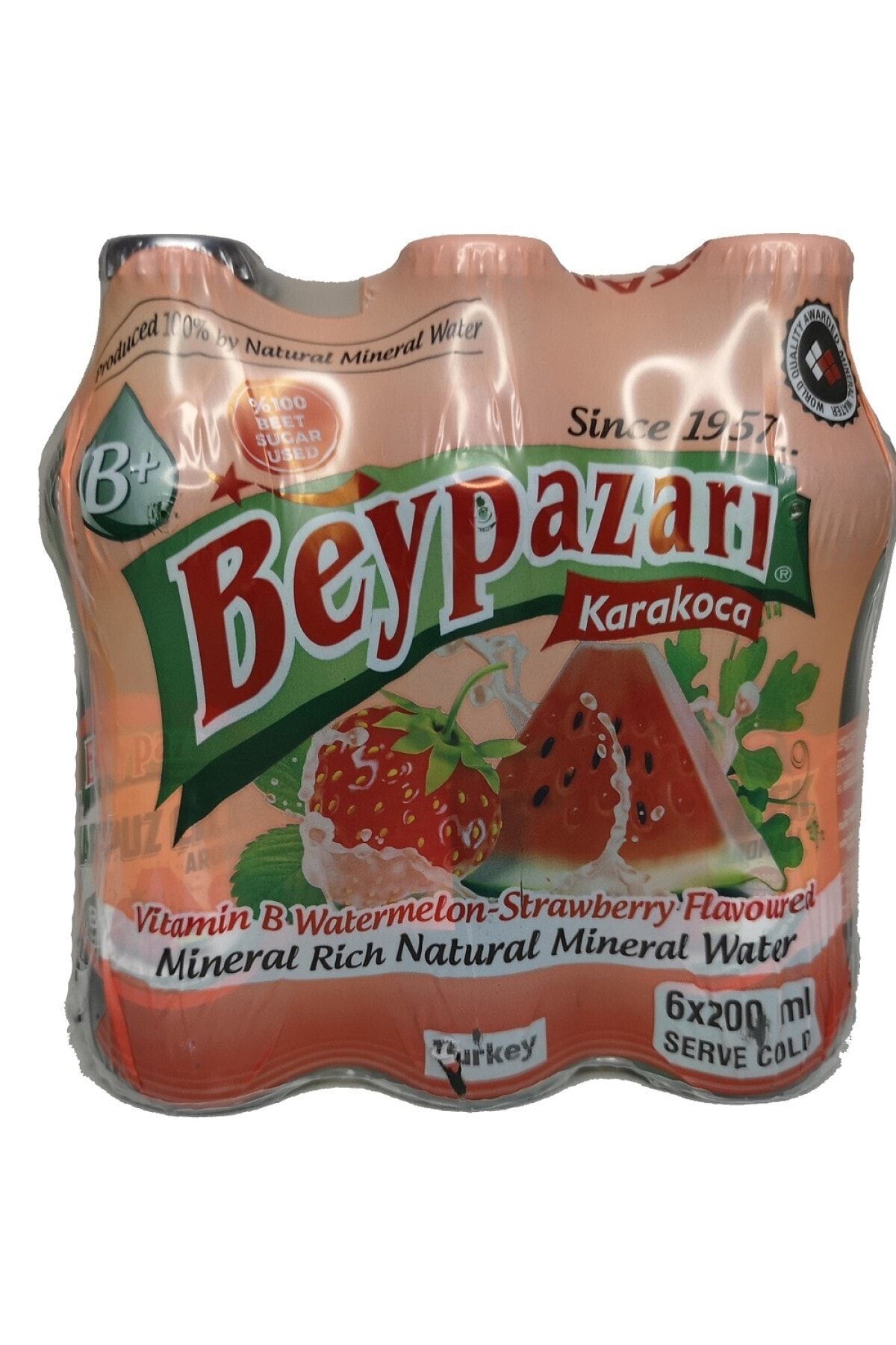 Beypazarı Karpuz Çilek Aromalı 200ml 6'lı Paket Doğal Minarelli B Vitaminli  Madensuyu