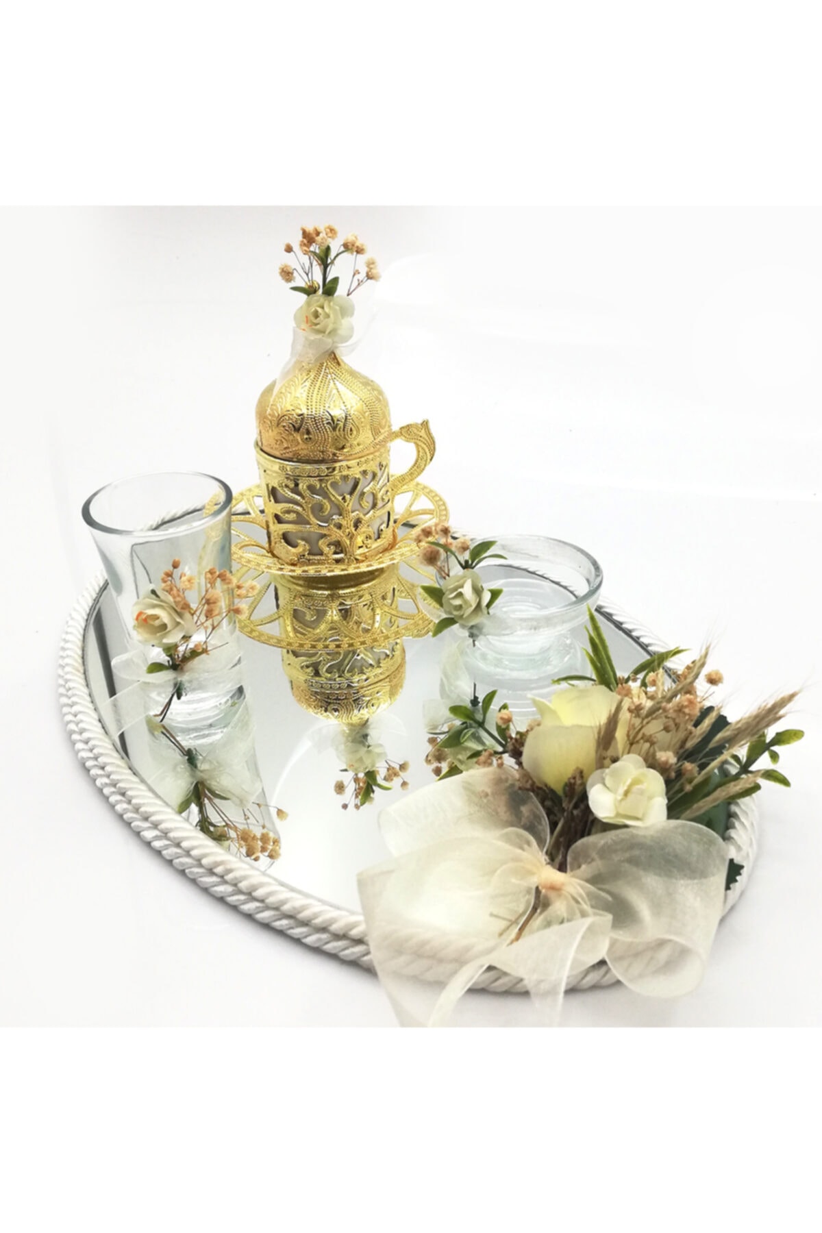 Lora Davet Damat Kahve Fincanı Tepsisi altın