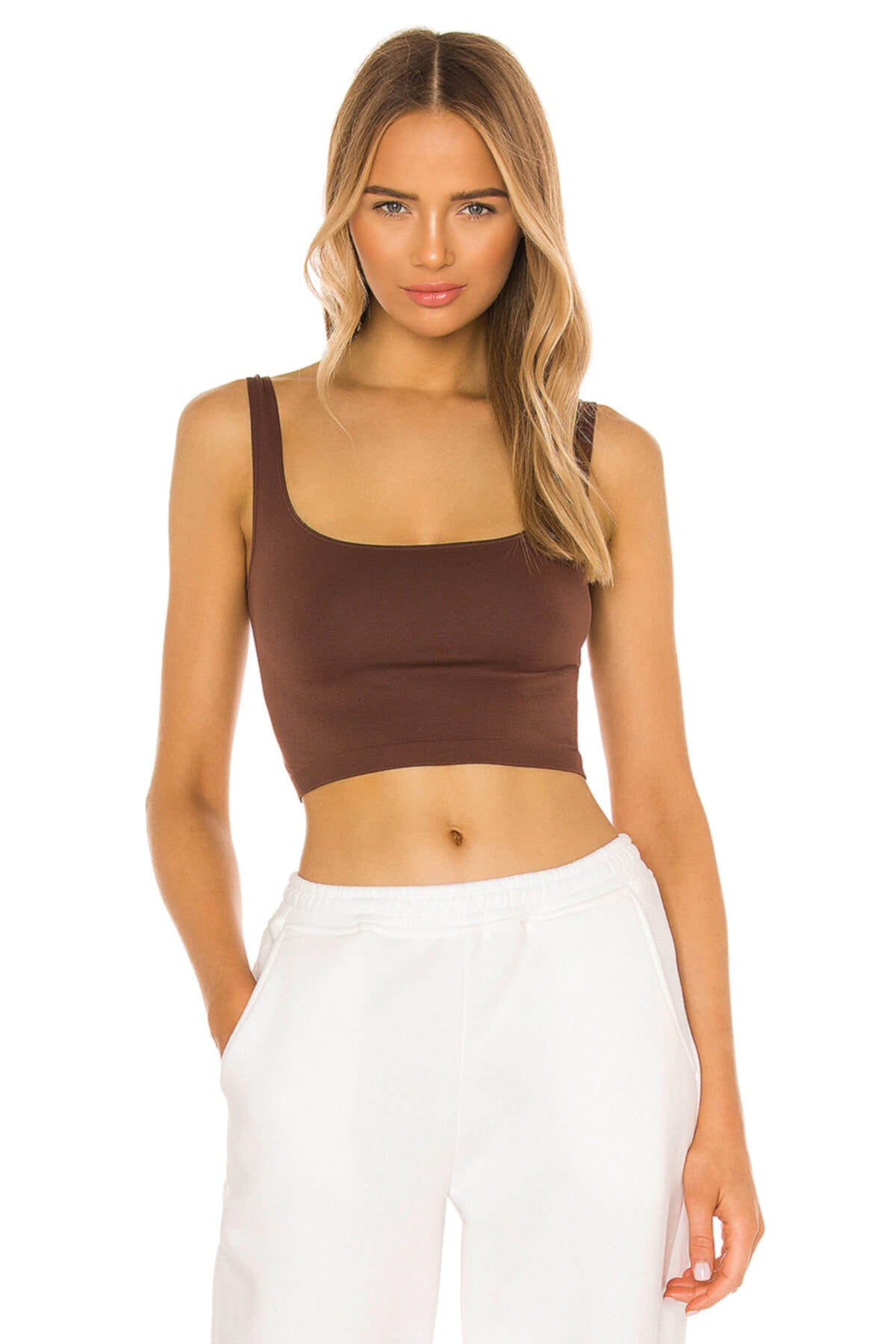 By Kul Design Kadın Kahverengi Kalın Askılı Çift Kat İpek Jarse Crop Top