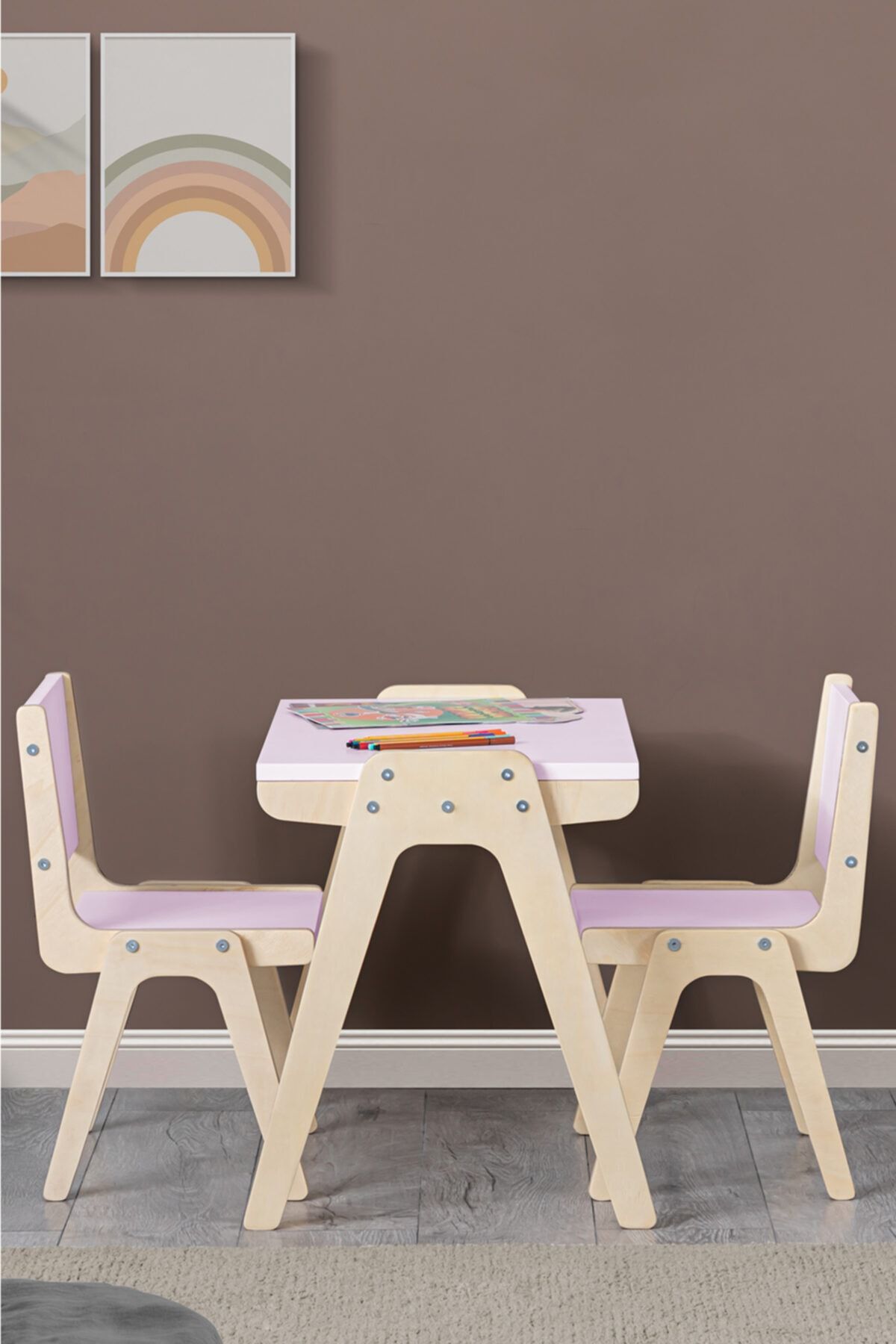 Setay Eğitici Ahşap Oyun Ve Aktivite Masası + 2 Sandalye Oyuncak Seti Pembe