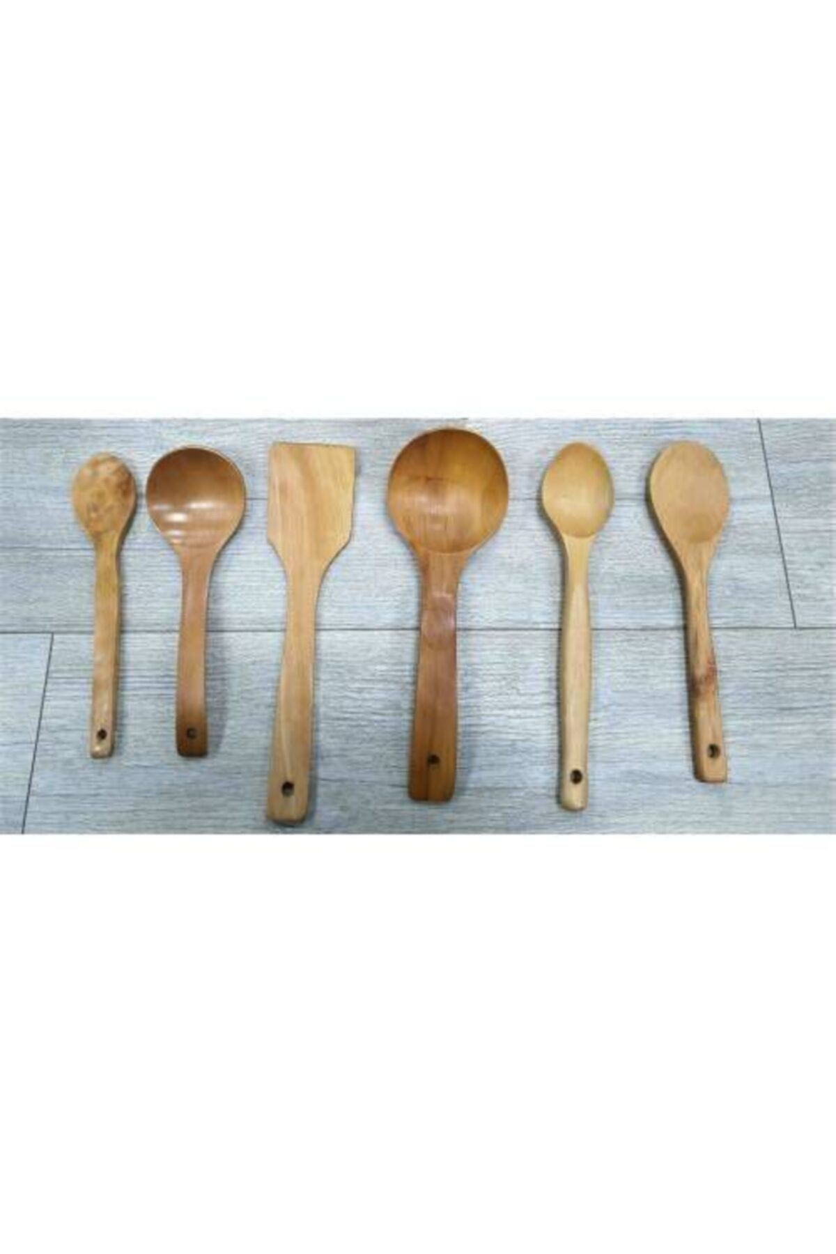 Accessorize Balsa Bambu Ahşap Kepçe Kaşık Spatula Servis Seti 6 Parça Süper K