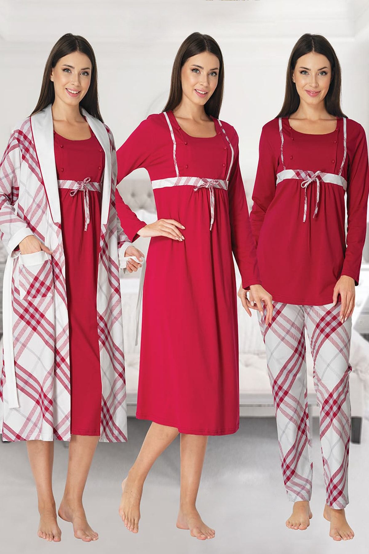 Effort Pijama Kadın Fuşya Uzun Kollu Hamile Lohusa Set 8086 4'lü