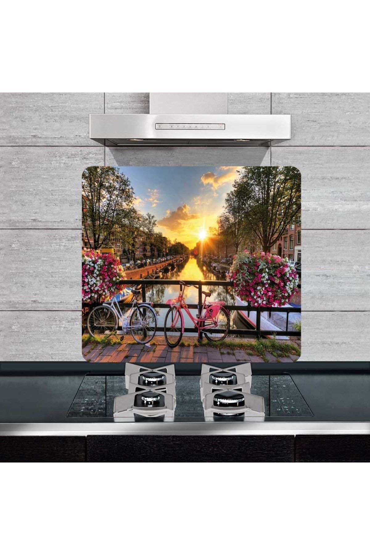 Saban Dekoratif Cam Ocak Arkası Koruyucu Ve Kesme Tahtası Amsterdam (50cm X 56cm) Tek Parça