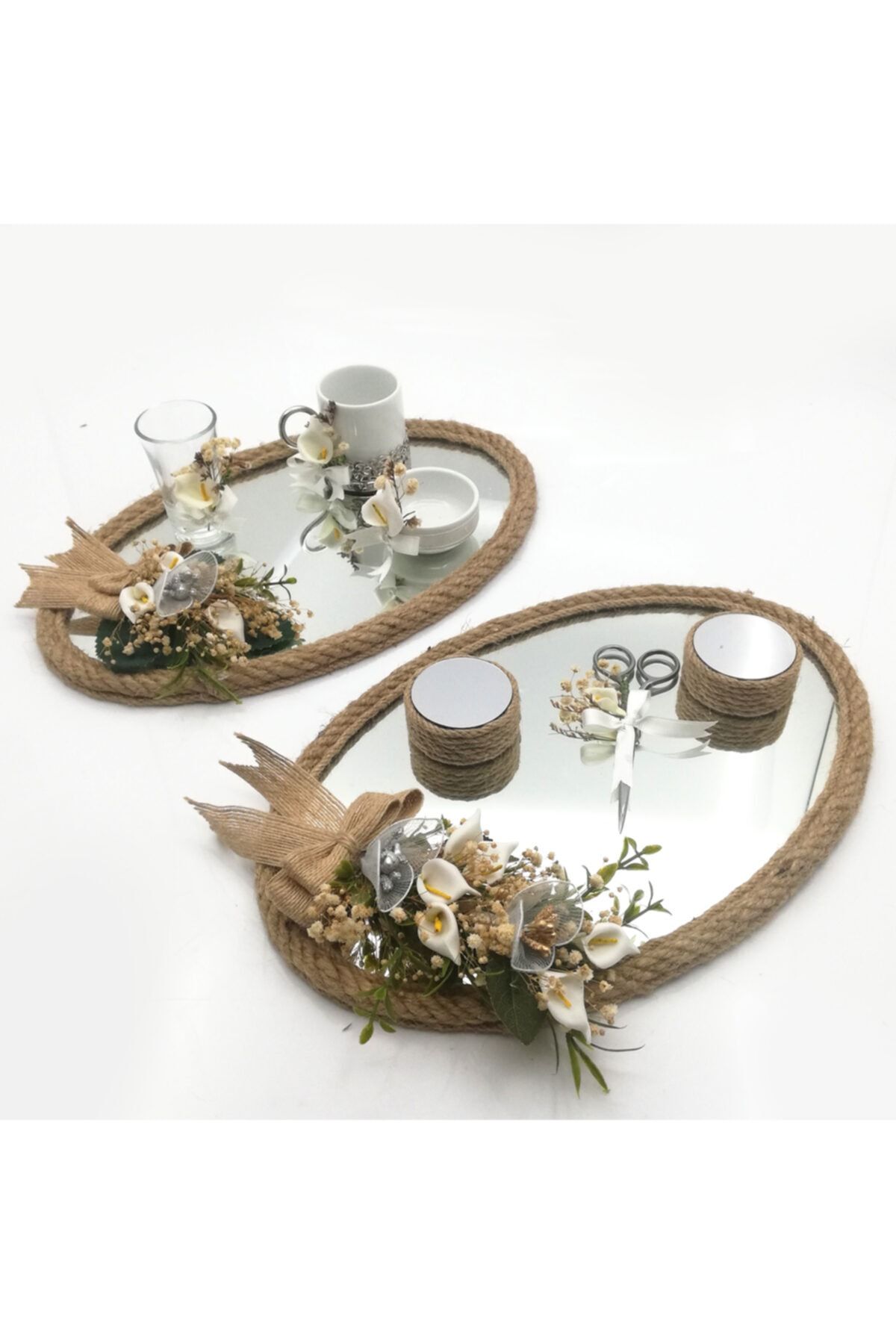 Lora Davet Söz Nişan Yüzük Tepsisi Ve Damat Fincanı Kahve Tepsi Takımı naturel Oval