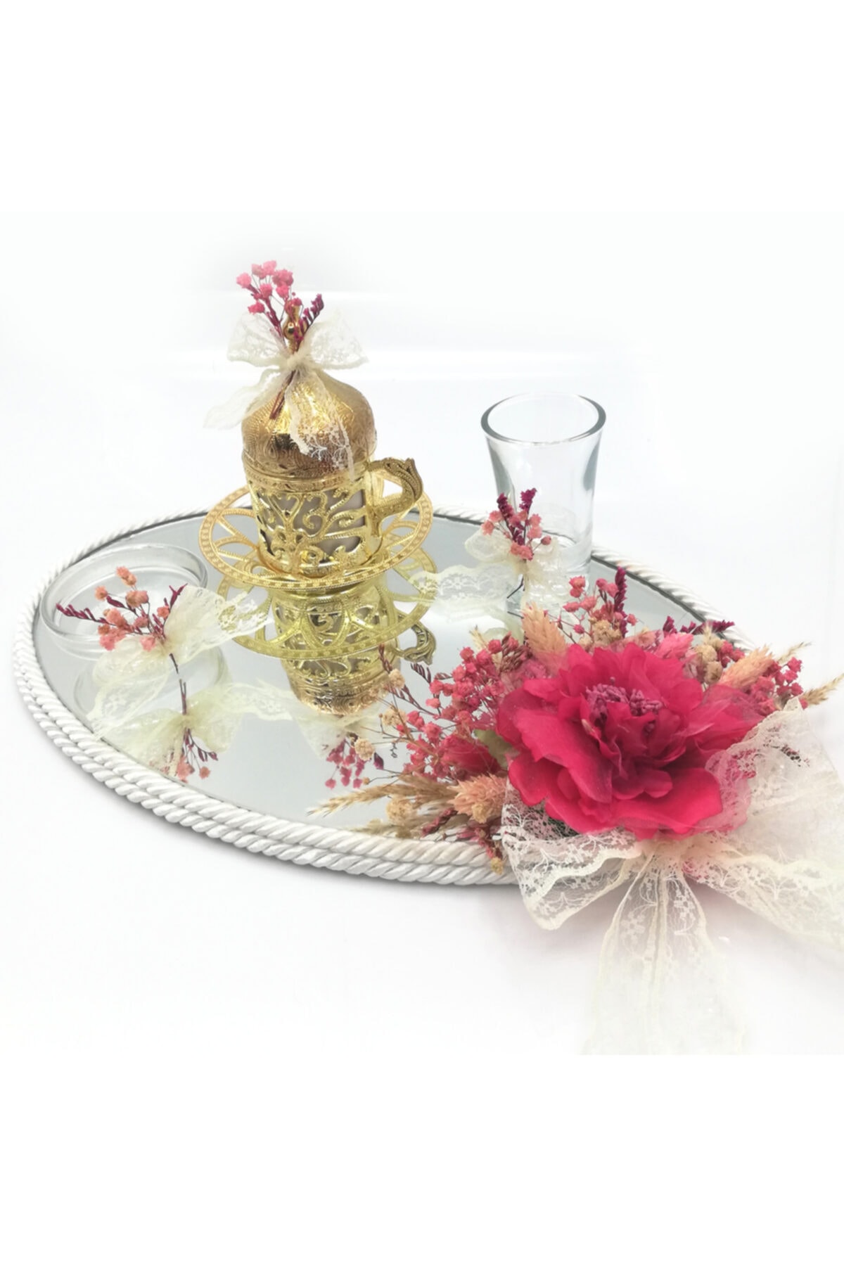 Lora Davet Damat Kahve Fincanı Tepsisi fushia