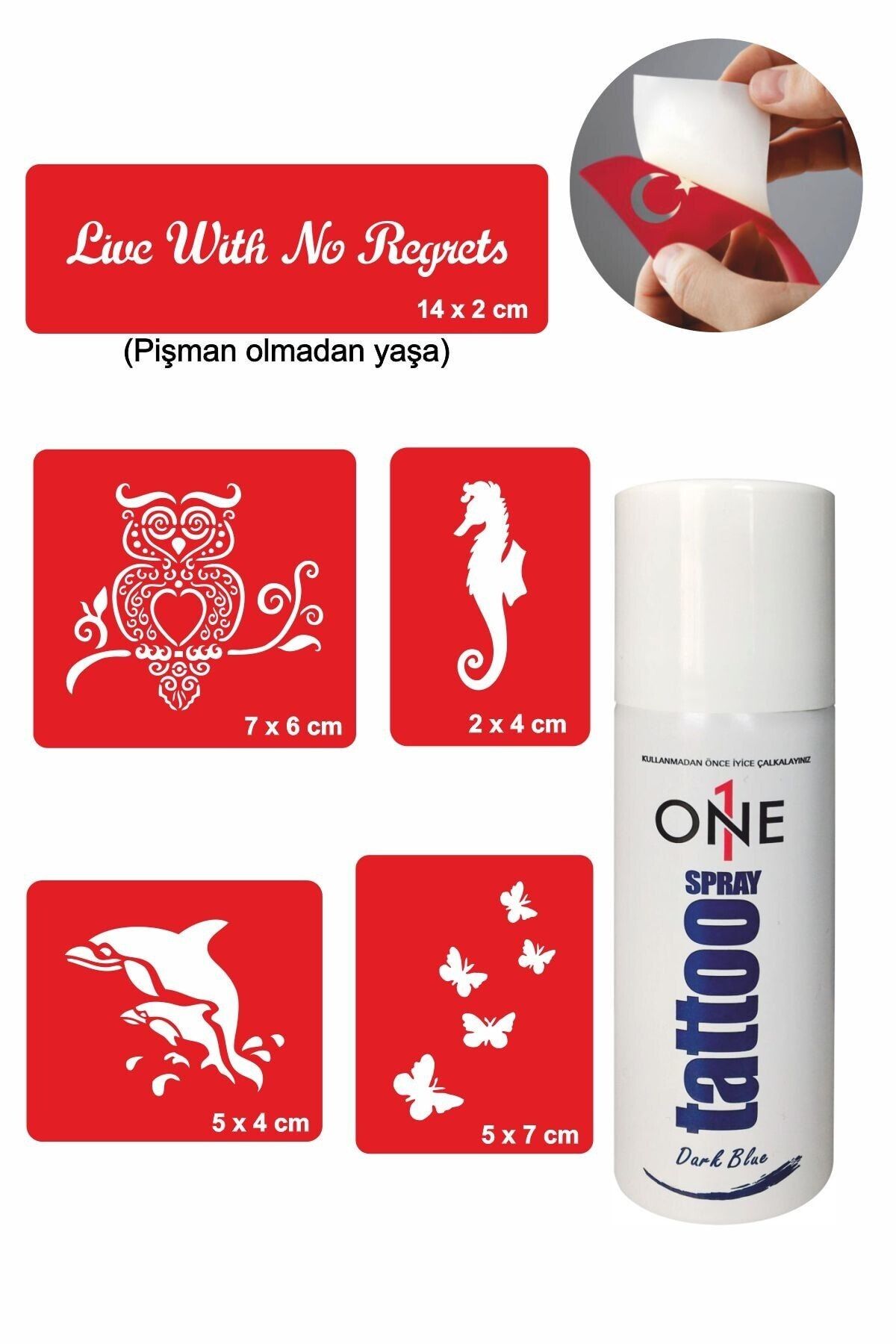 ONE SPRAY TATTOO Baykuş Yunus Geçici Dövme Seti Dark Sprey Ve 5 Desen