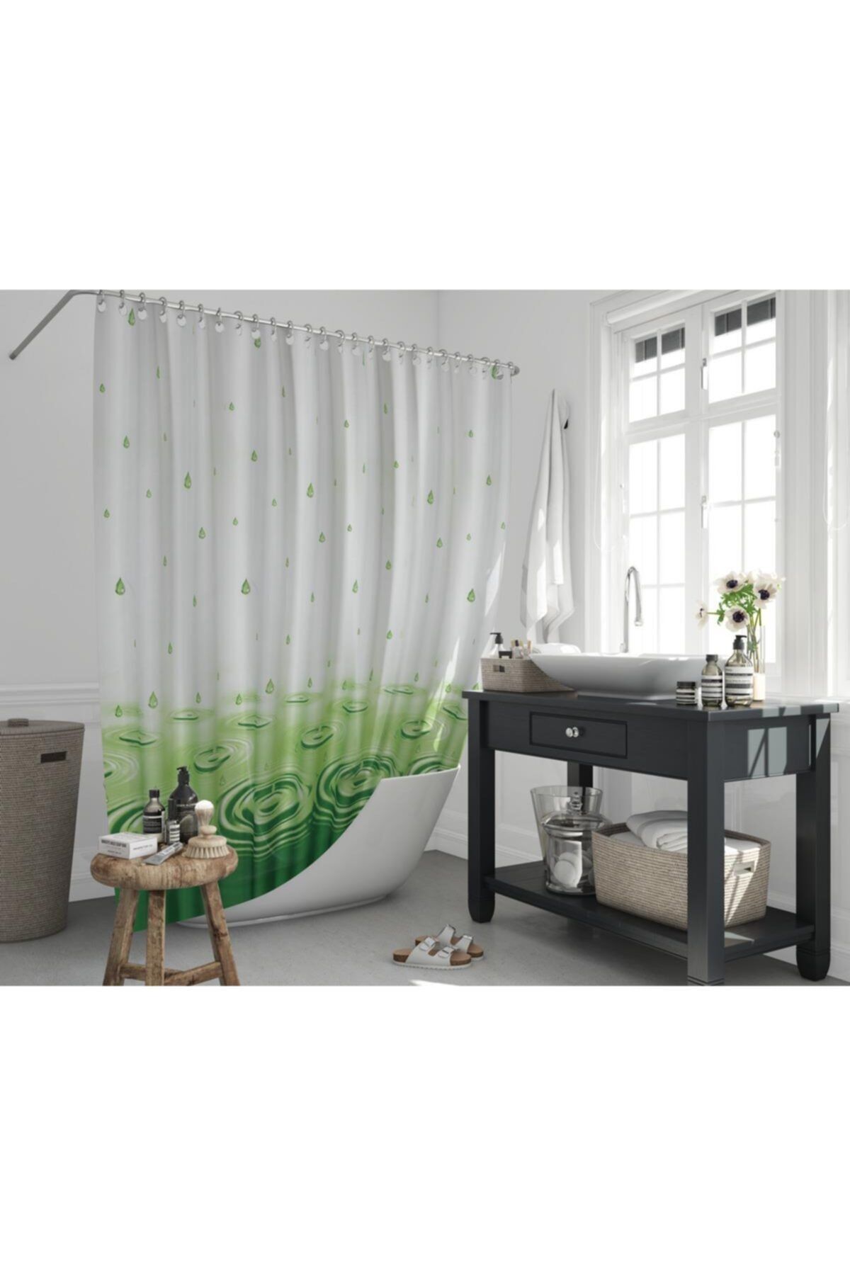 Zethome Jackline Banyo Duş Perdesi 5020 Tek Kanat Yeşil 180x200