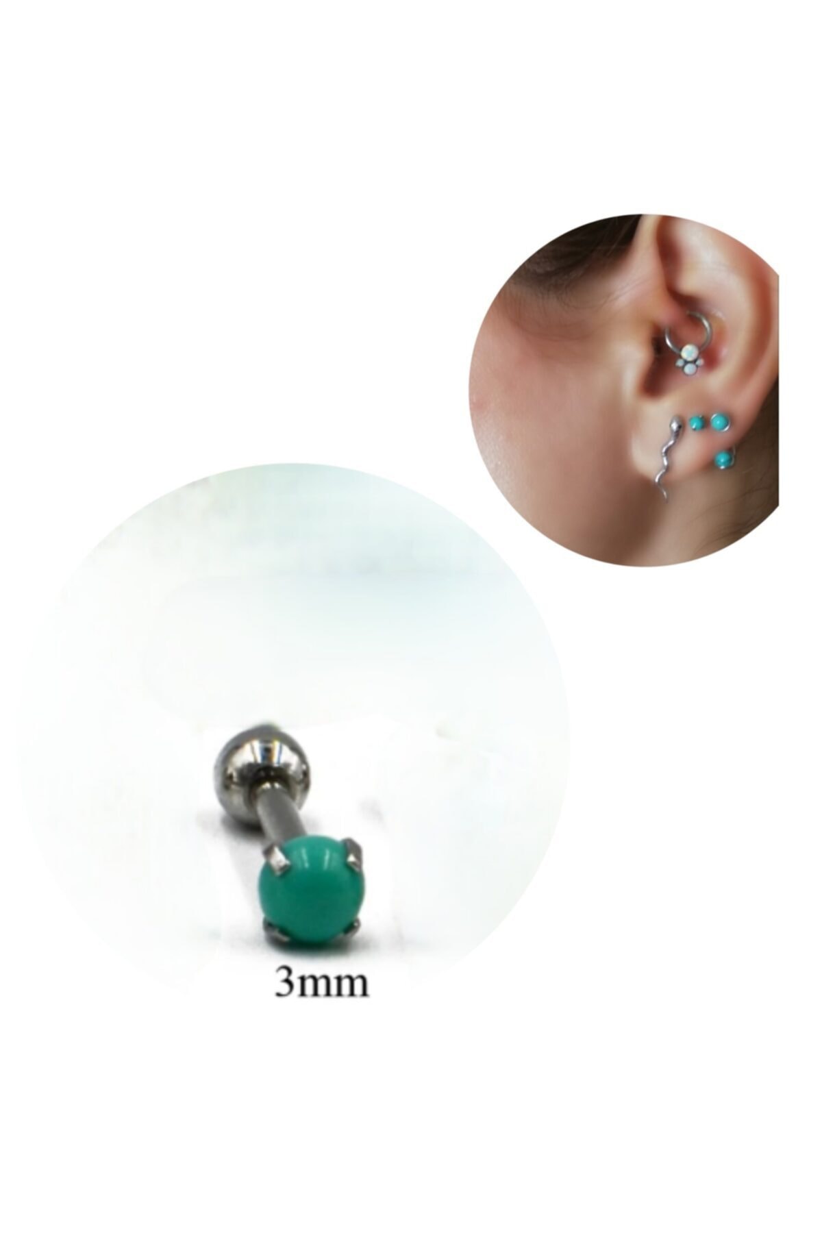 Bylin Takı Turkuaz Taşlı Piercing Taş Ökçüsü 3 Mm, Bar 6 Mm