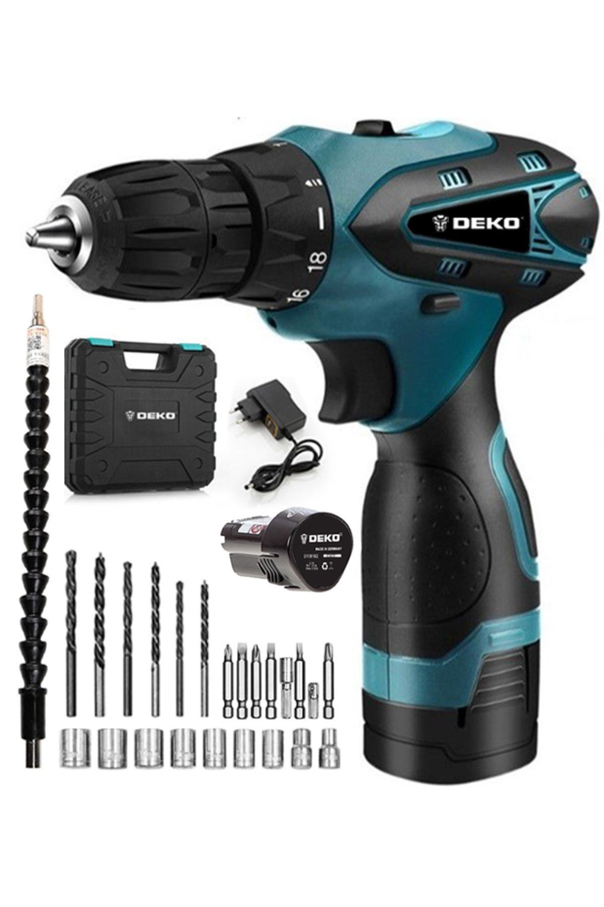 DEKO Alman 20 V 3 Ah Dk-20 Çift Akülü Şarjlı Vidalama Matkap + 27 Parça Usta Set