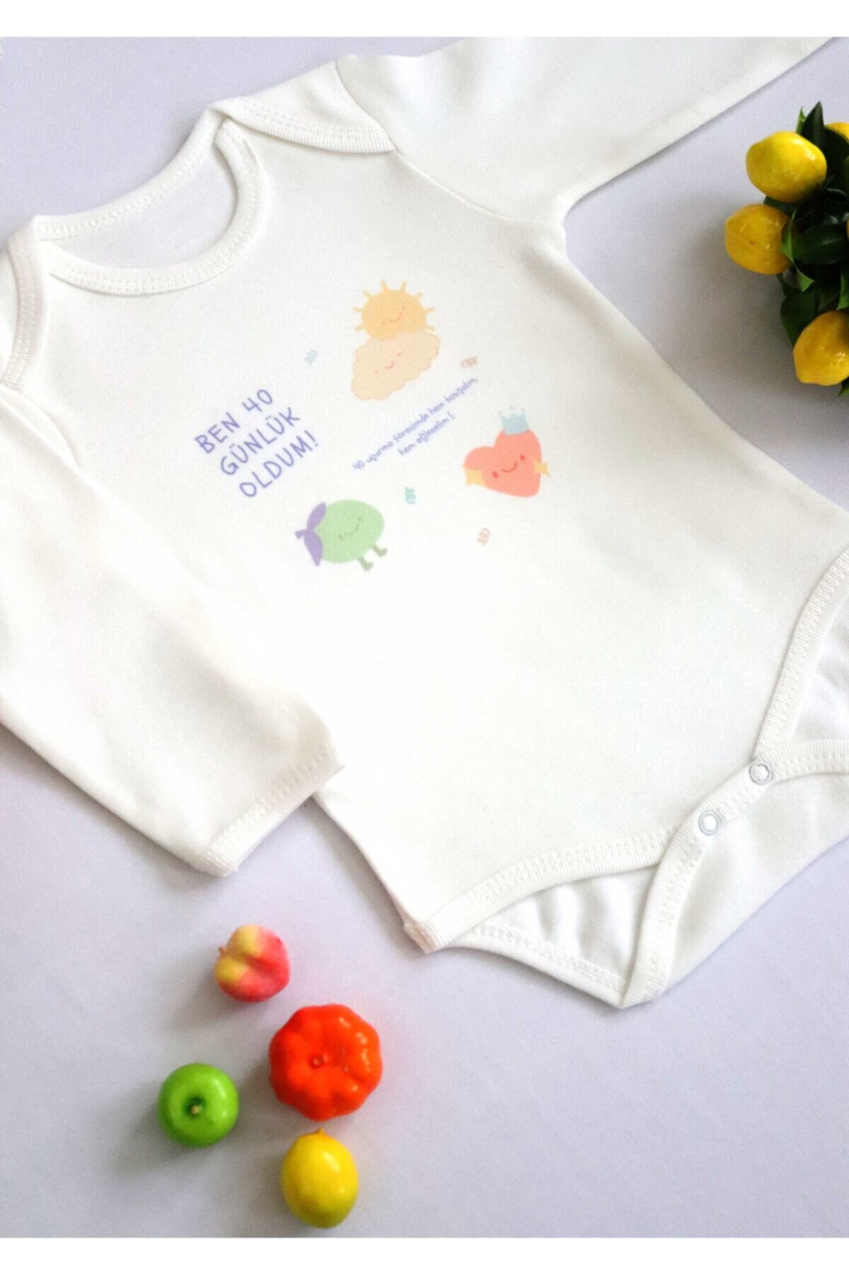 TILSIM STORE Unısex Bebek Ben 40 Günlük Oldum Baskılı Body Zıbın