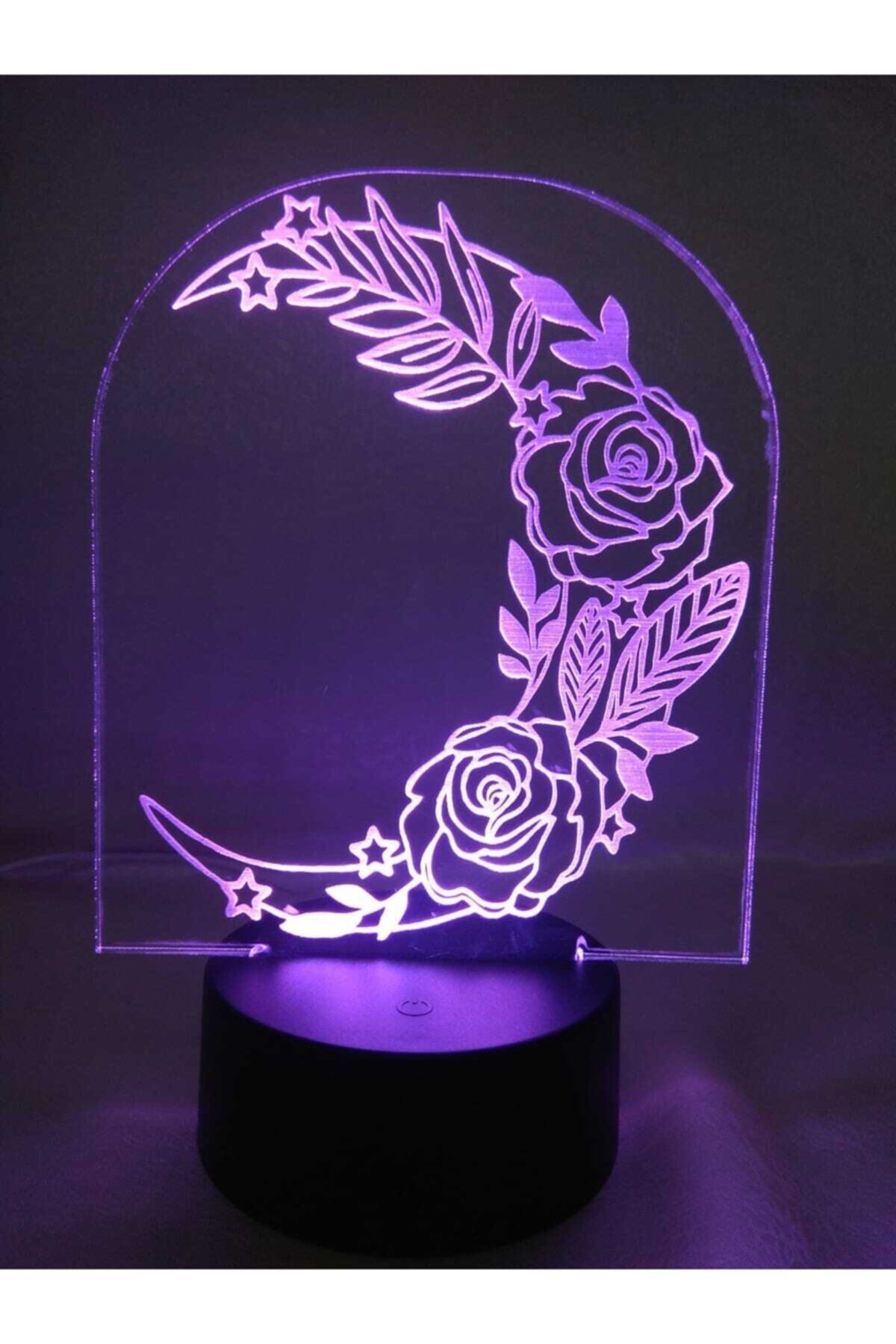 Şirin Lazer 3d Gece Lambası Çiçekli Ay Pleksi 16 Renk Uzaktan Kumandalı Lamba