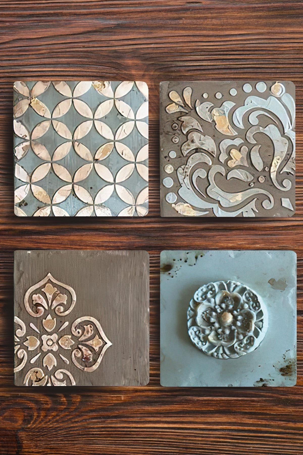 Begoloni Baskılı Doğal Taş Bardak Altlığı 4'lü Set 10x10x1 Cm