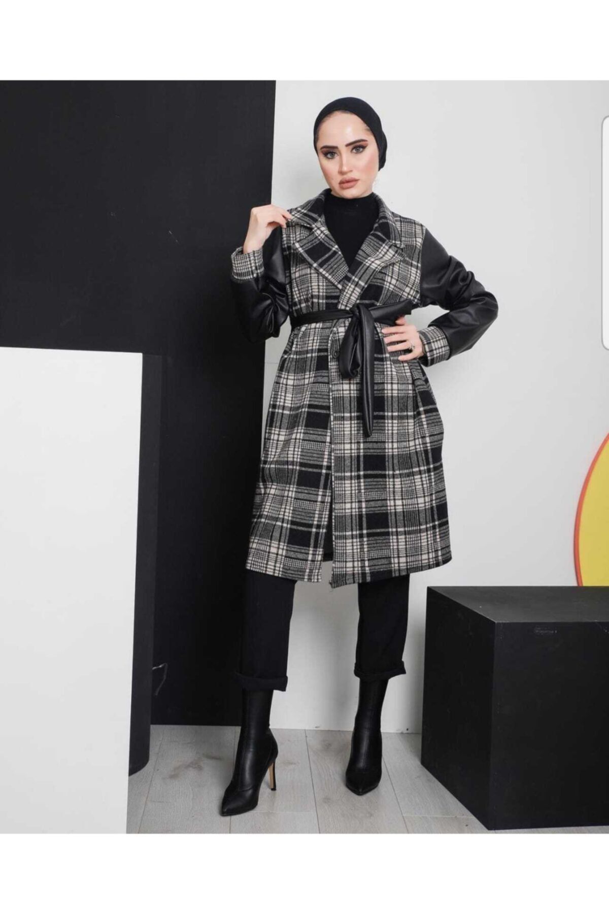 sinanur Ekose Model Kolları Deri Beli Kuşaklı Trençkot