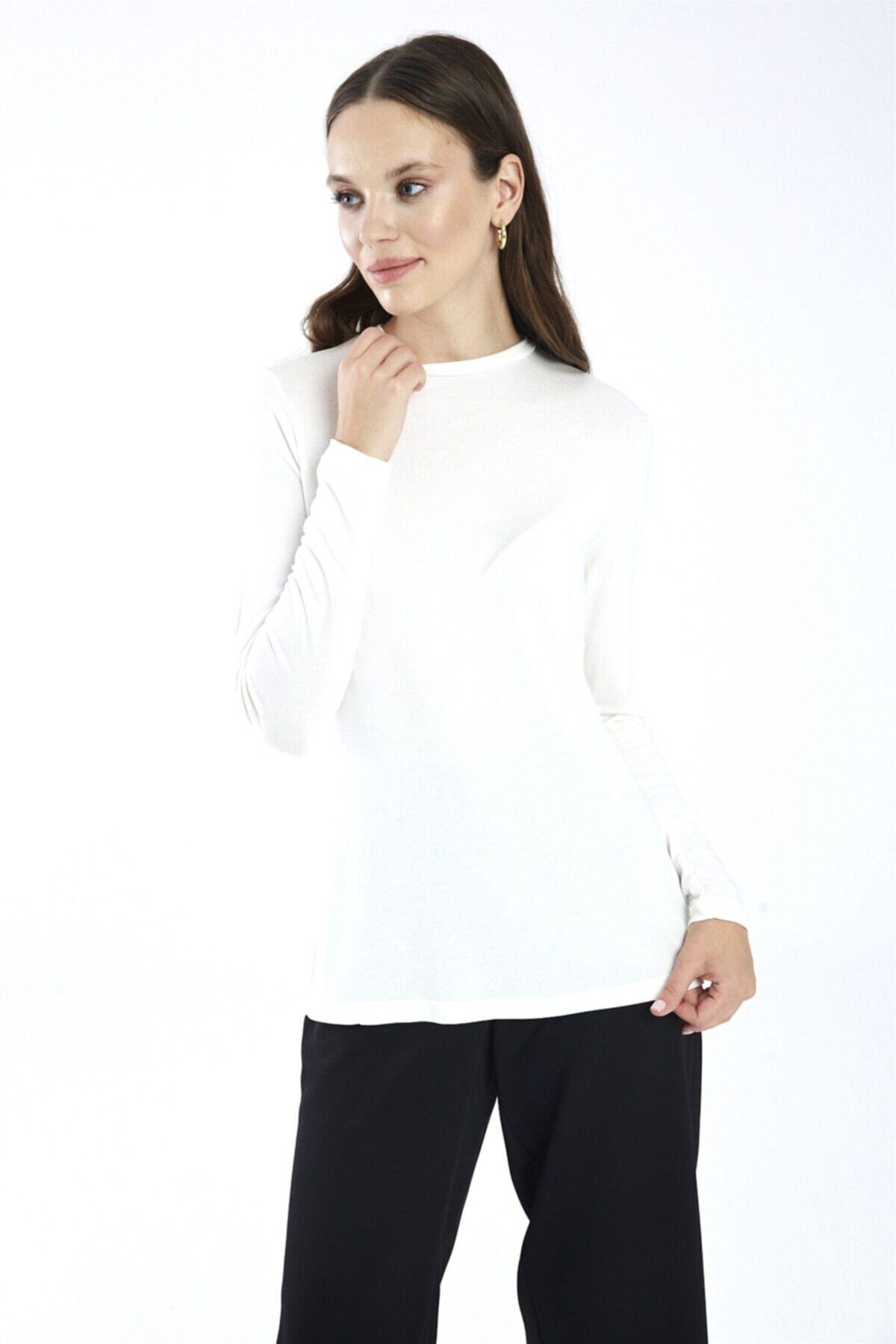 Zühre Uzun Kollu Ve Bisiklet Yaka Ekru Basic Bluz B-0082