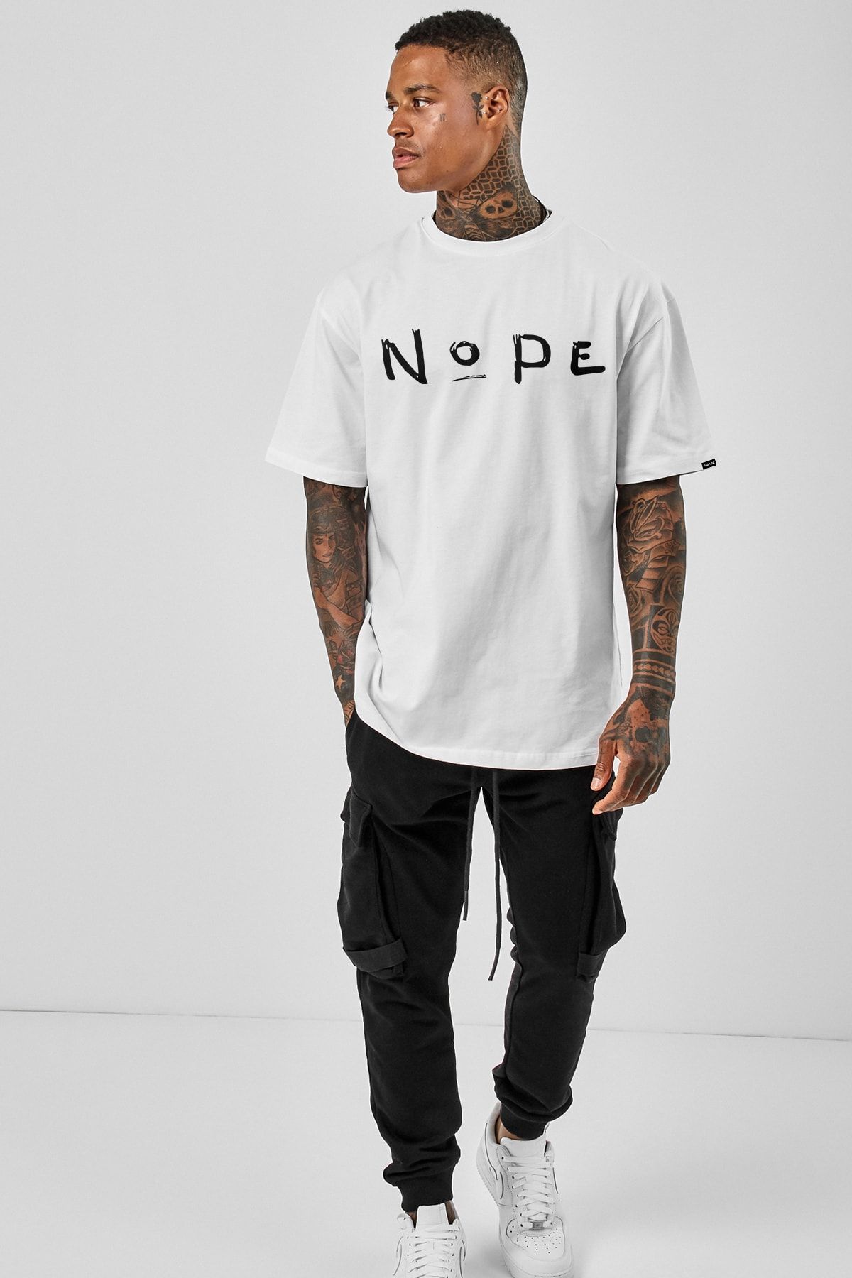 Pasage Oversize Nope Baskılı Beyaz Tshirt