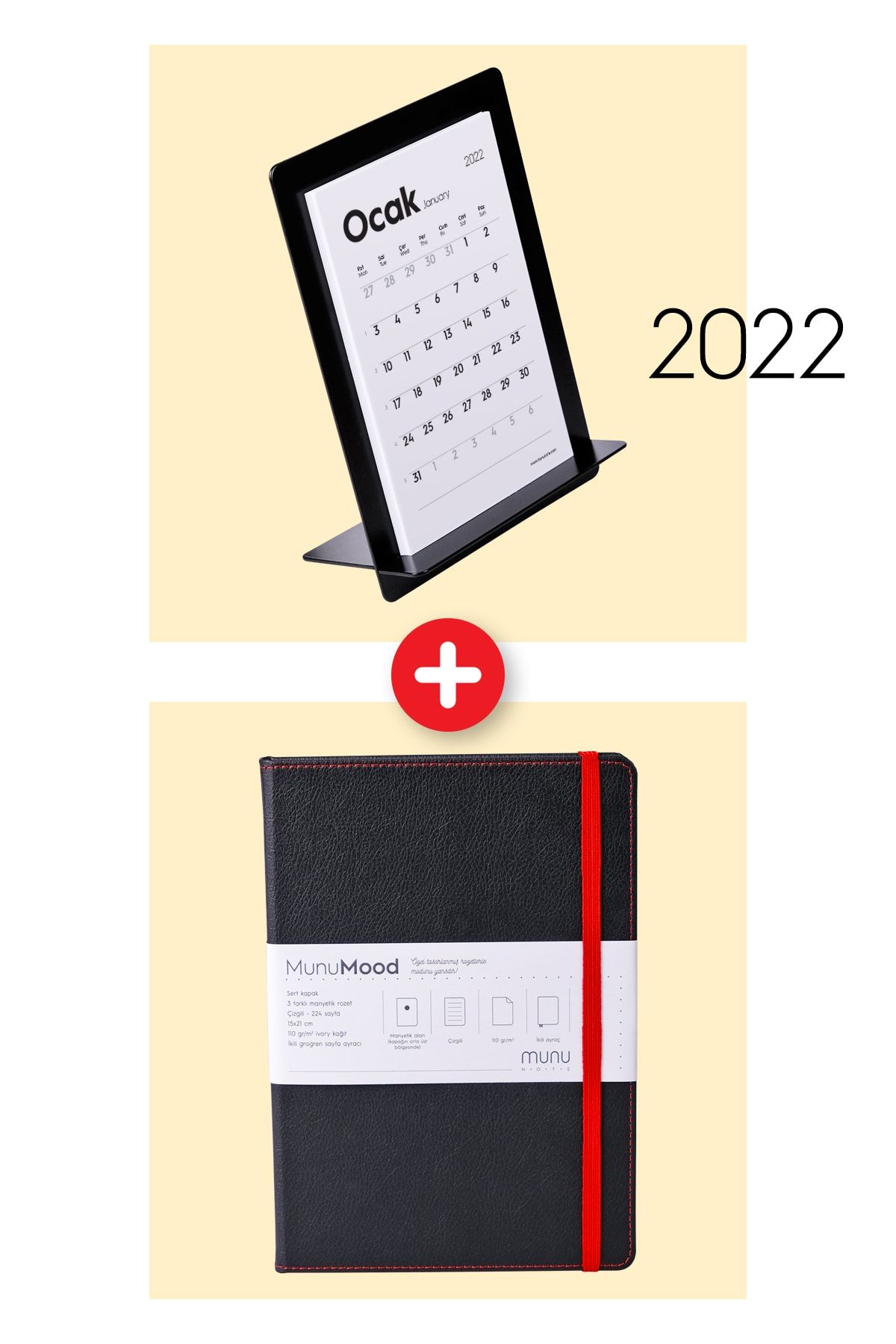 Munu Note Munumood Siyah Sert Kapak Not Defteri Munucal S 2022 Masa Takvimi Set