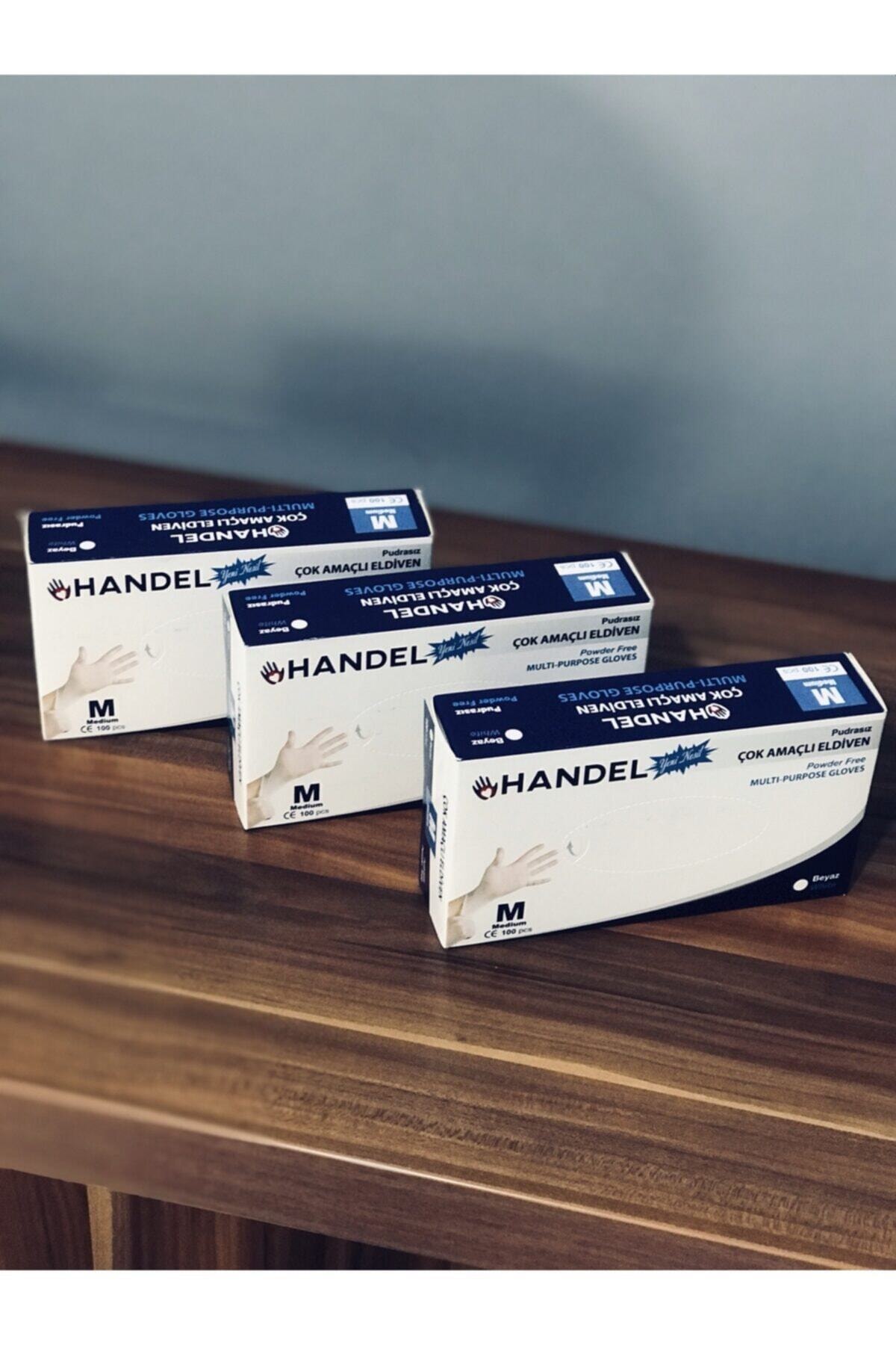 HANDEL 3 Paket 100 Lü Pudrasız Eldiven Şeffaf(BEYAZ) Medium Boy Anti Alerjikdir /lateks Değildir.
