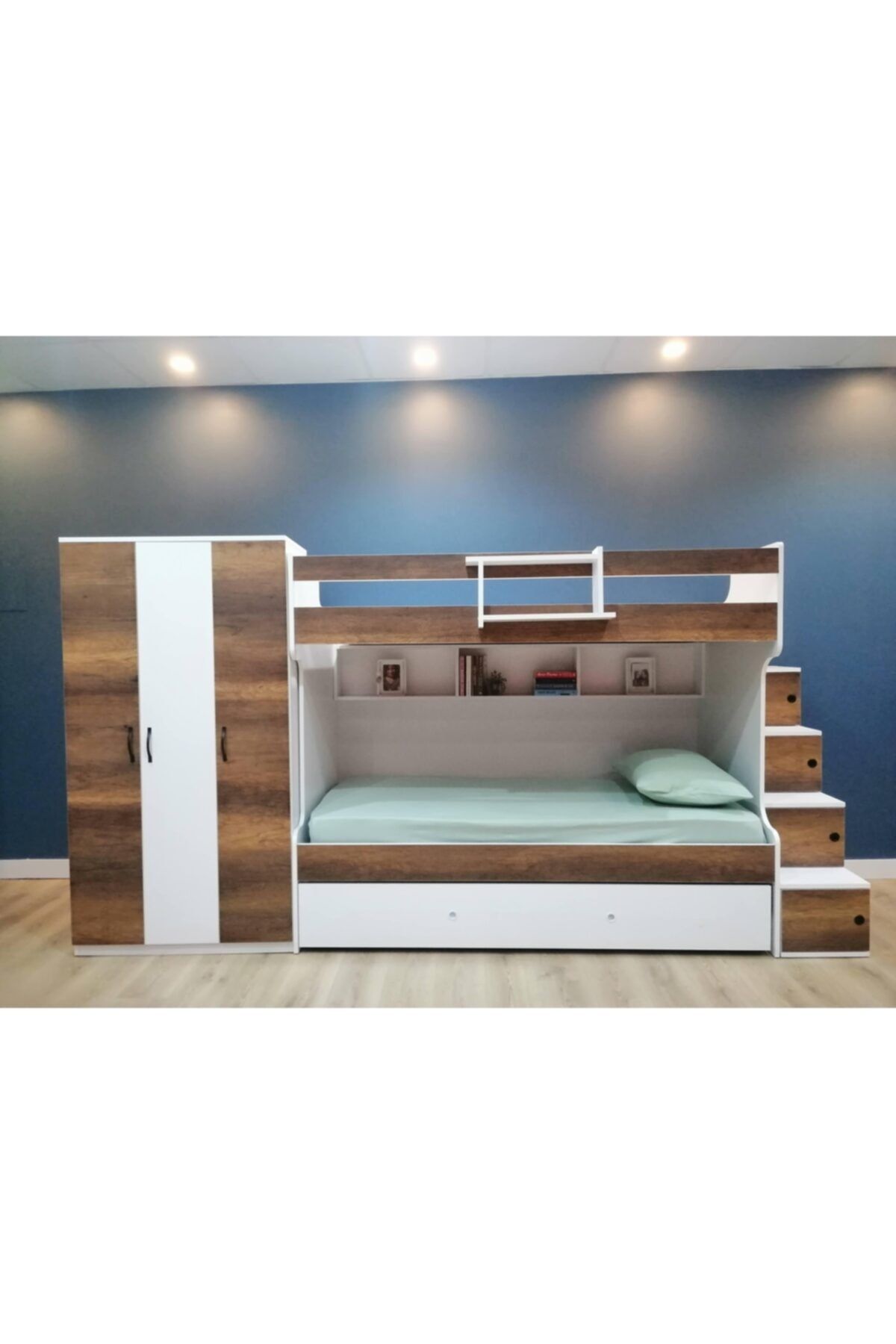 MEDEFE HOME Dolaplı, Seyyar Merdivenli 3'lü Yavrulu Ranza