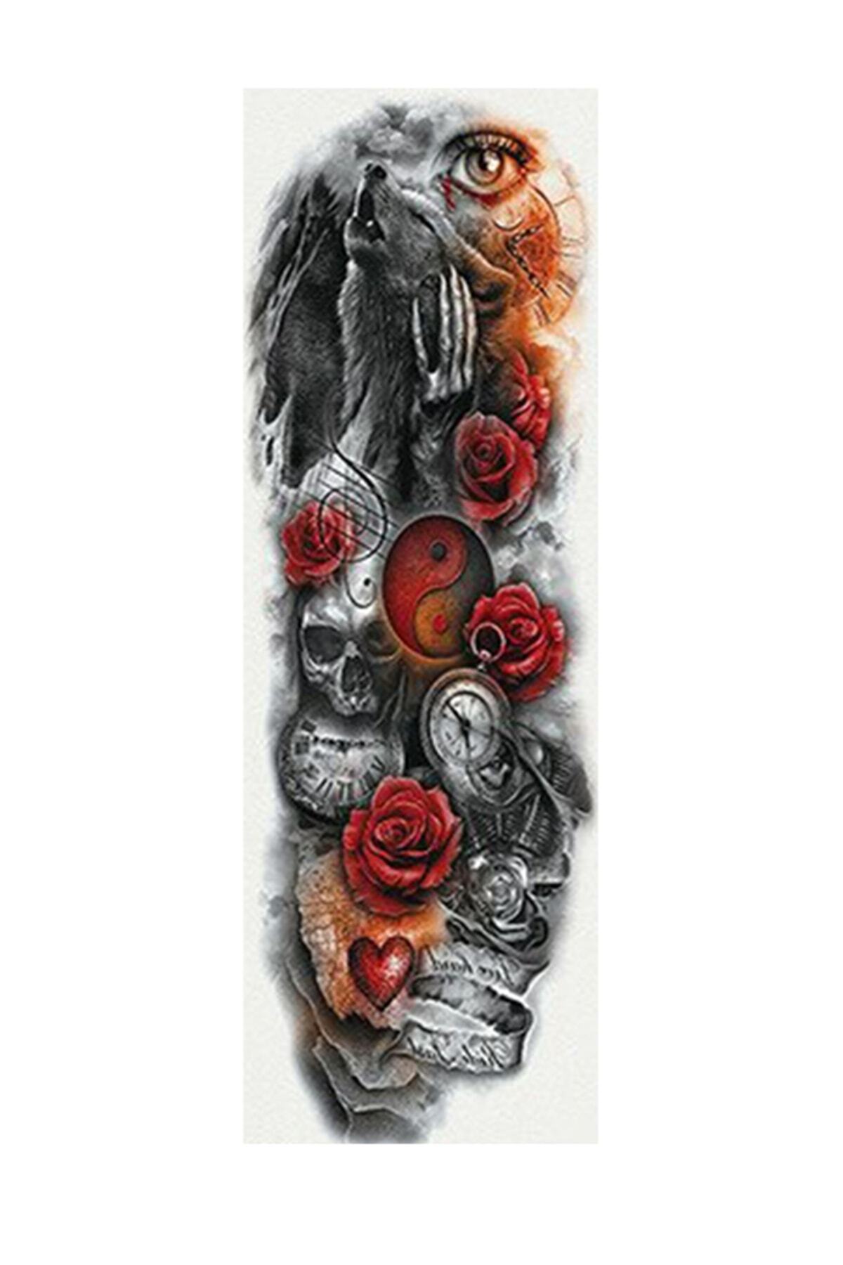 Store&Tattoo Güllü Kurt Tam Kol Geçici Dövme 48x17 cm