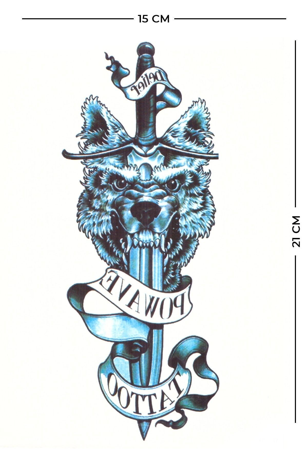 Store&Tattoo Kılıç Ve Kurt Geçici Dövme Orta Boy 21x15 Cm