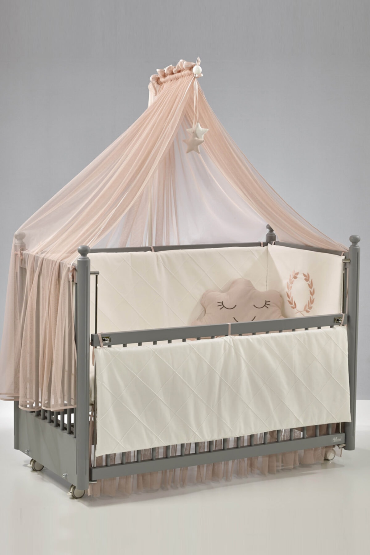 Meltem Smart Mondo Sallanır Ahşap Anne Yanı Beşik - 60x120 Cm (GRİ-MOTTO PUDRA)