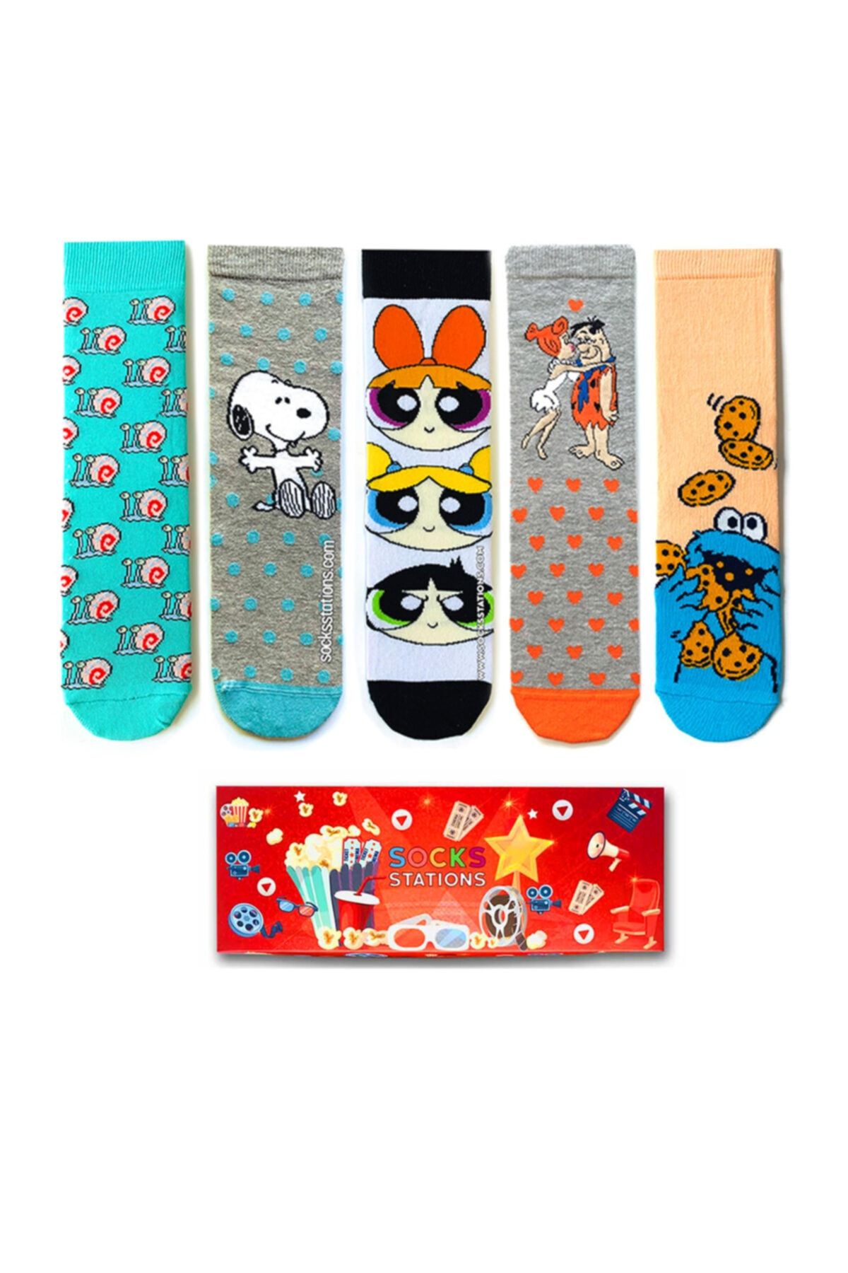 Socks Stations Unisex Renkli 5'li Çizgi Film Unisex Çorap Kutusu