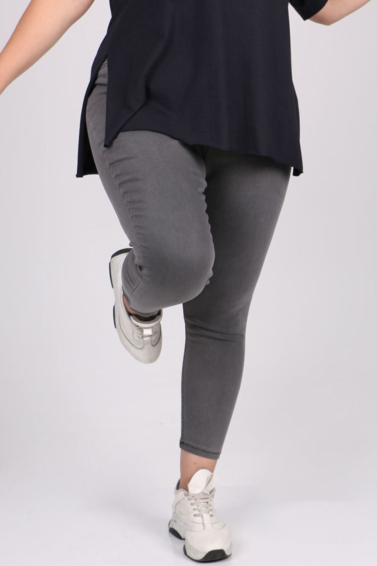 Eslina 9109 Beli Lastikli Dar Paça Kot Pantalon-Gri-1